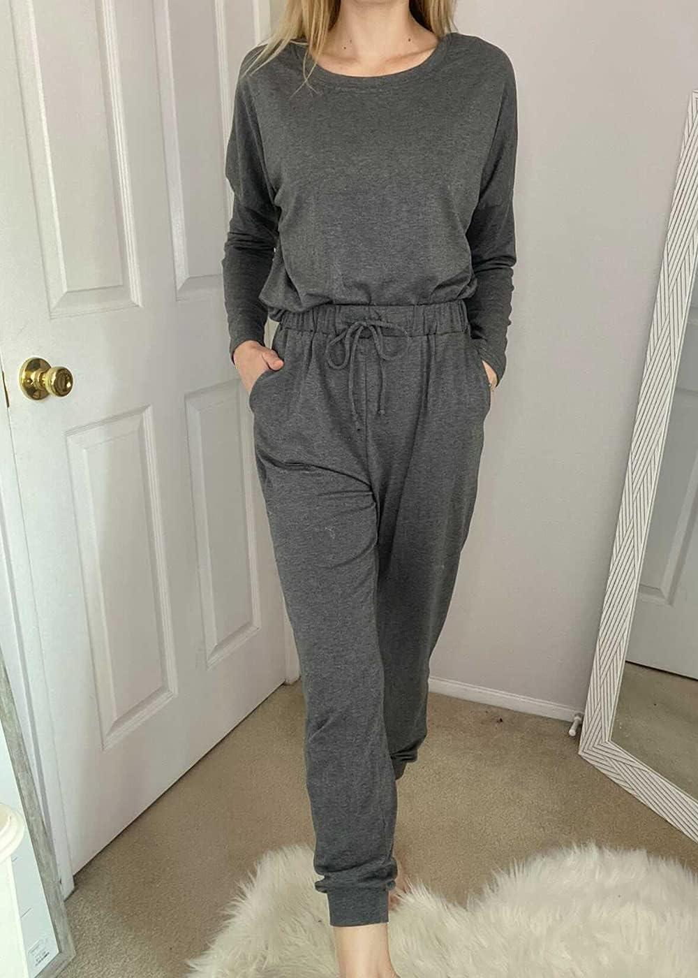 imagePRETTYGARDEN Women Fall 2 Piece Lounge Outfit Long Sleeve Tops High Waisted Jogger Pants Set Spring Travel Clothes TracksuitDark Grey