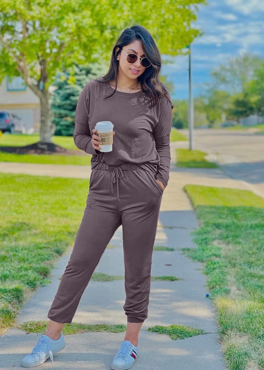 imagePRETTYGARDEN Women Fall 2 Piece Lounge Outfit Long Sleeve Tops High Waisted Jogger Pants Set Spring Travel Clothes TracksuitGrey
