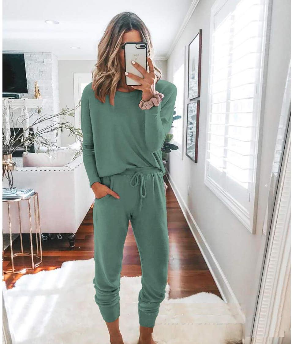 imagePRETTYGARDEN Women Fall 2 Piece Lounge Outfit Long Sleeve Tops High Waisted Jogger Pants Set Spring Travel Clothes TracksuitLight Green