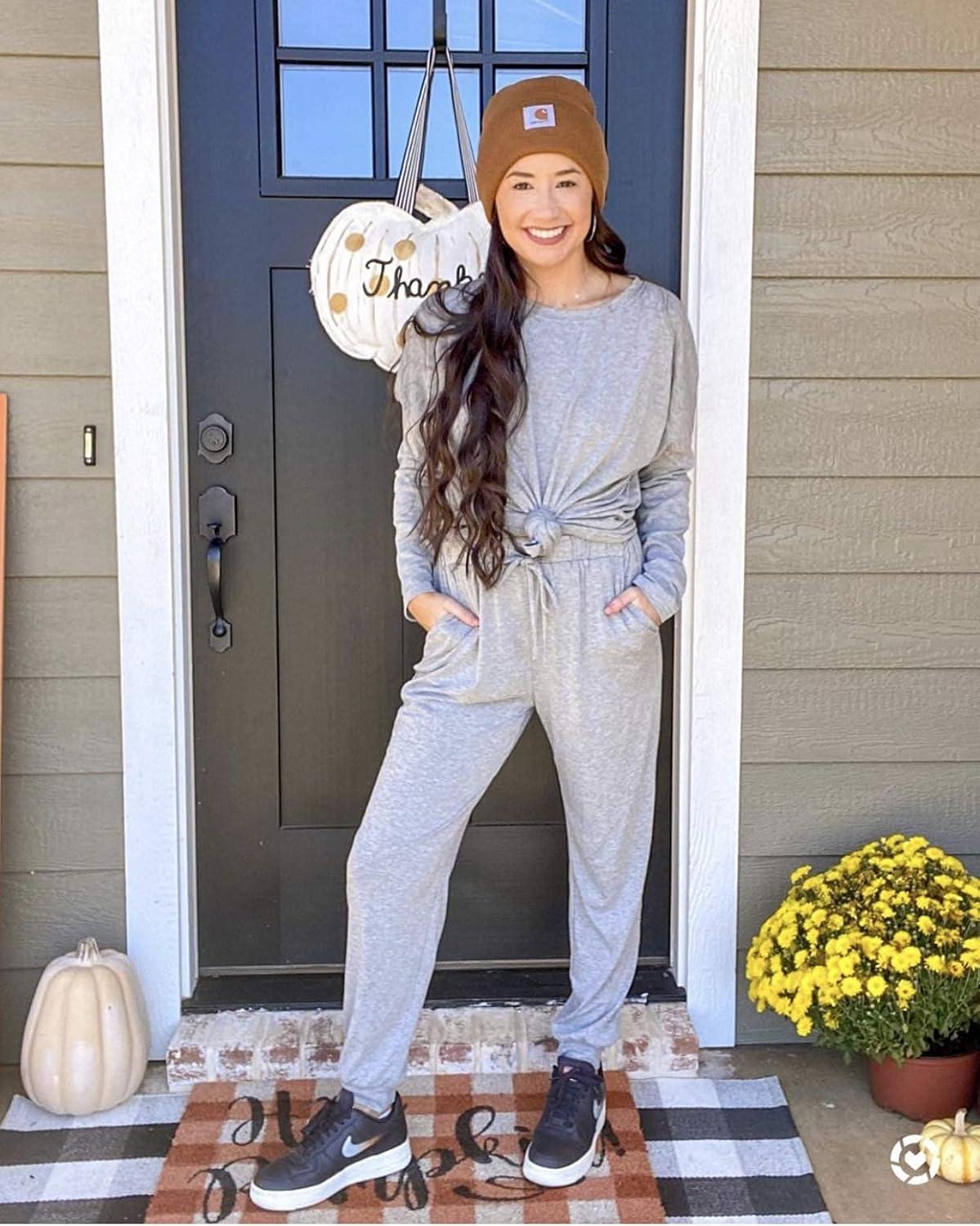 imagePRETTYGARDEN Women Fall 2 Piece Lounge Outfit Long Sleeve Tops High Waisted Jogger Pants Set Spring Travel Clothes TracksuitLight Grey
