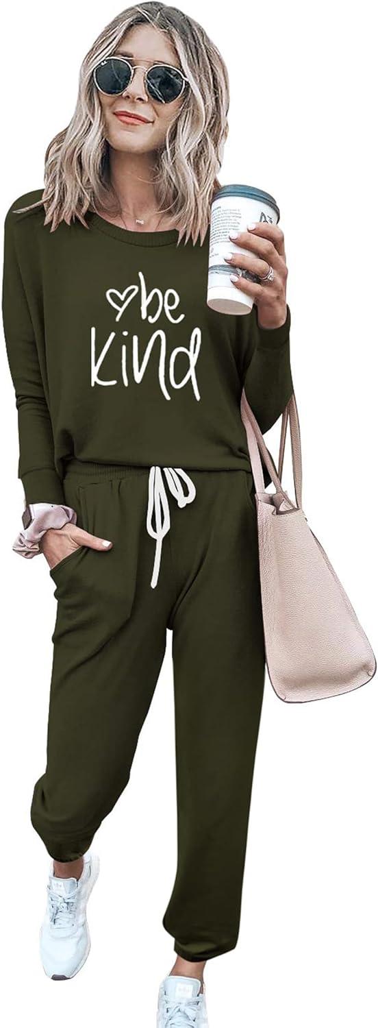 imagePRETTYGARDEN Women Fall 2 Piece Lounge Outfit Long Sleeve Tops High Waisted Jogger Pants Set Spring Travel Clothes TracksuitPatternedarmy Green