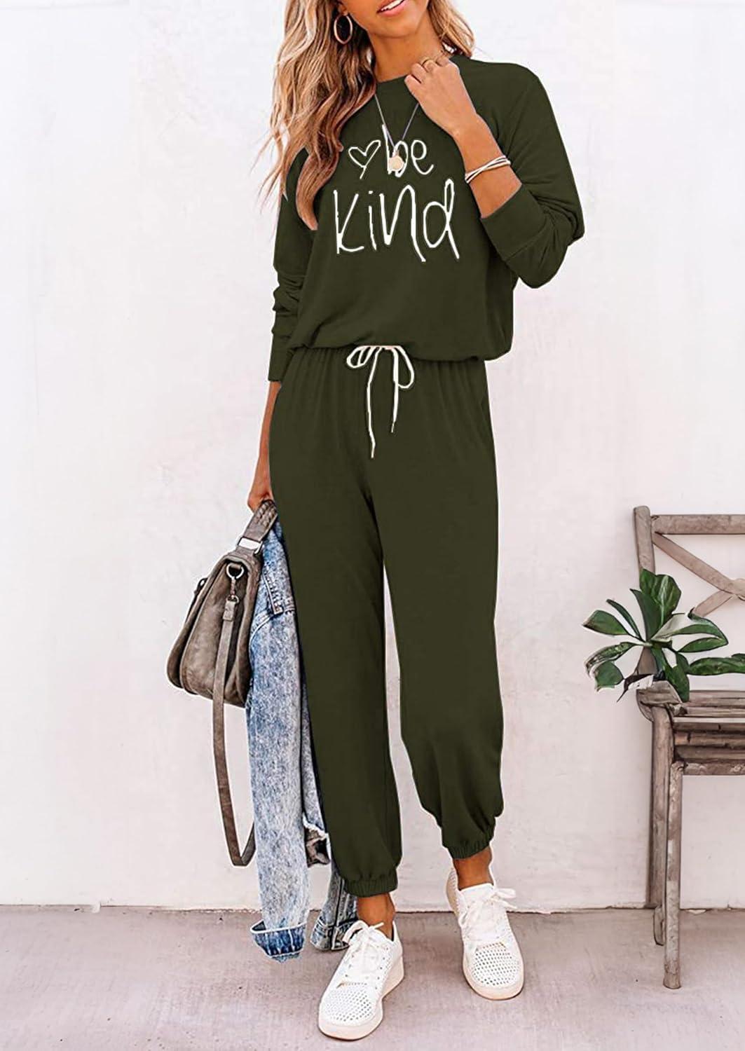 imagePRETTYGARDEN Women Fall 2 Piece Lounge Outfit Long Sleeve Tops High Waisted Jogger Pants Set Spring Travel Clothes TracksuitPatternedarmy Green