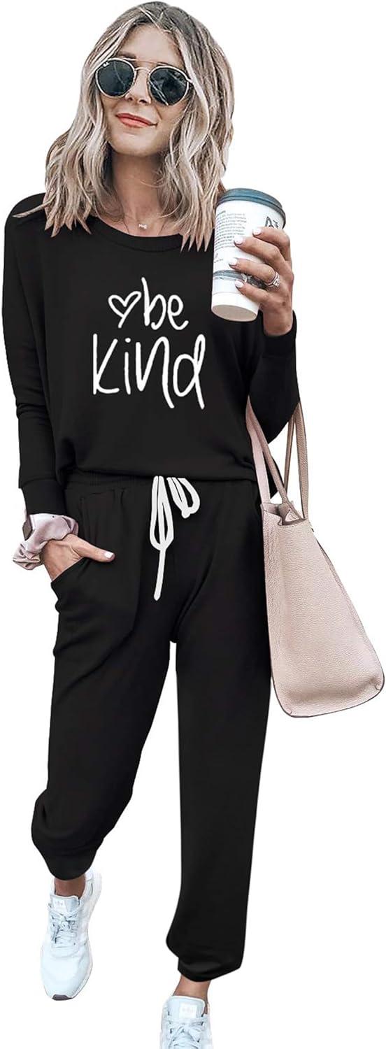 imagePRETTYGARDEN Women Fall 2 Piece Lounge Outfit Long Sleeve Tops High Waisted Jogger Pants Set Spring Travel Clothes TracksuitPatternedblack