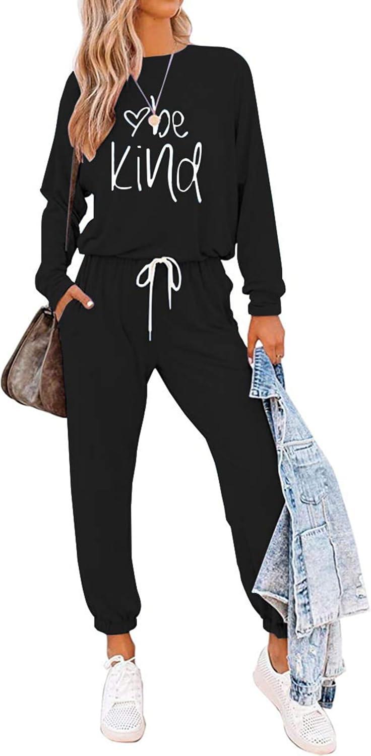 imagePRETTYGARDEN Women Fall 2 Piece Lounge Outfit Long Sleeve Tops High Waisted Jogger Pants Set Spring Travel Clothes TracksuitPatternedblack