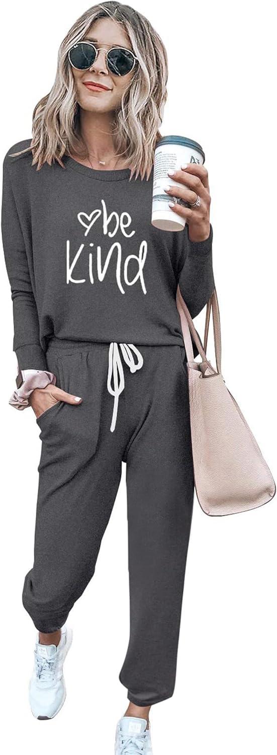 imagePRETTYGARDEN Women Fall 2 Piece Lounge Outfit Long Sleeve Tops High Waisted Jogger Pants Set Spring Travel Clothes TracksuitPatterneddark Grey