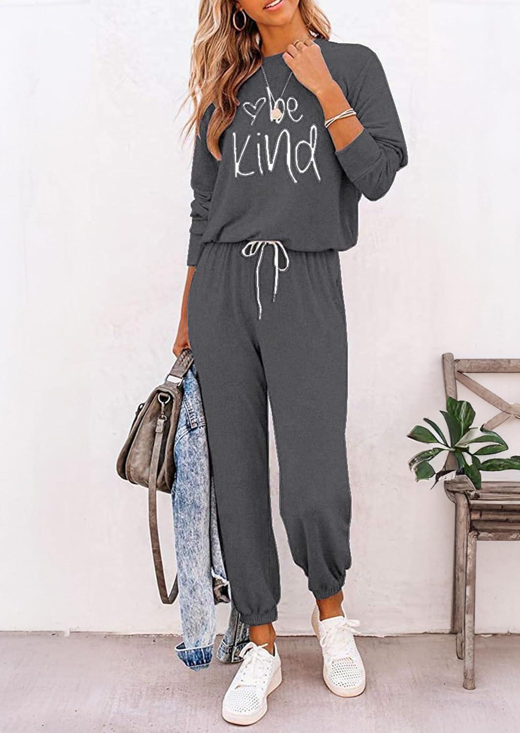 imagePRETTYGARDEN Women Fall 2 Piece Lounge Outfit Long Sleeve Tops High Waisted Jogger Pants Set Spring Travel Clothes TracksuitPatterneddark Grey