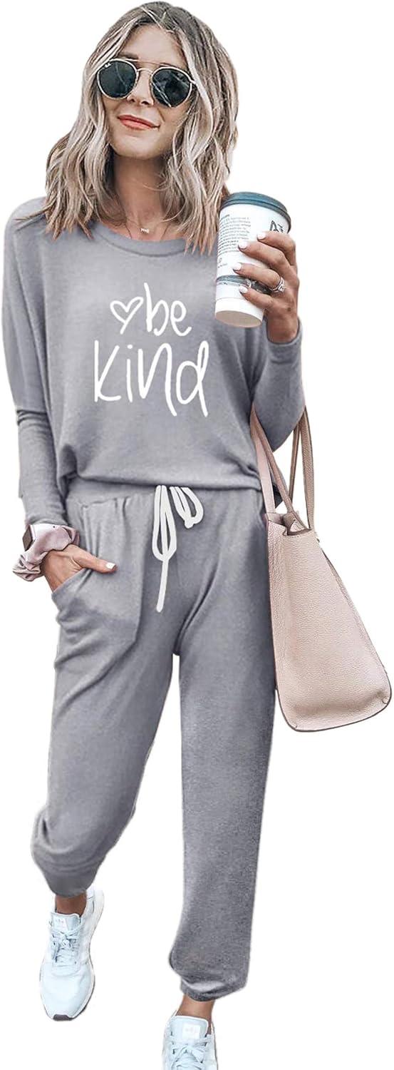 imagePRETTYGARDEN Women Fall 2 Piece Lounge Outfit Long Sleeve Tops High Waisted Jogger Pants Set Spring Travel Clothes TracksuitPatternedgrey