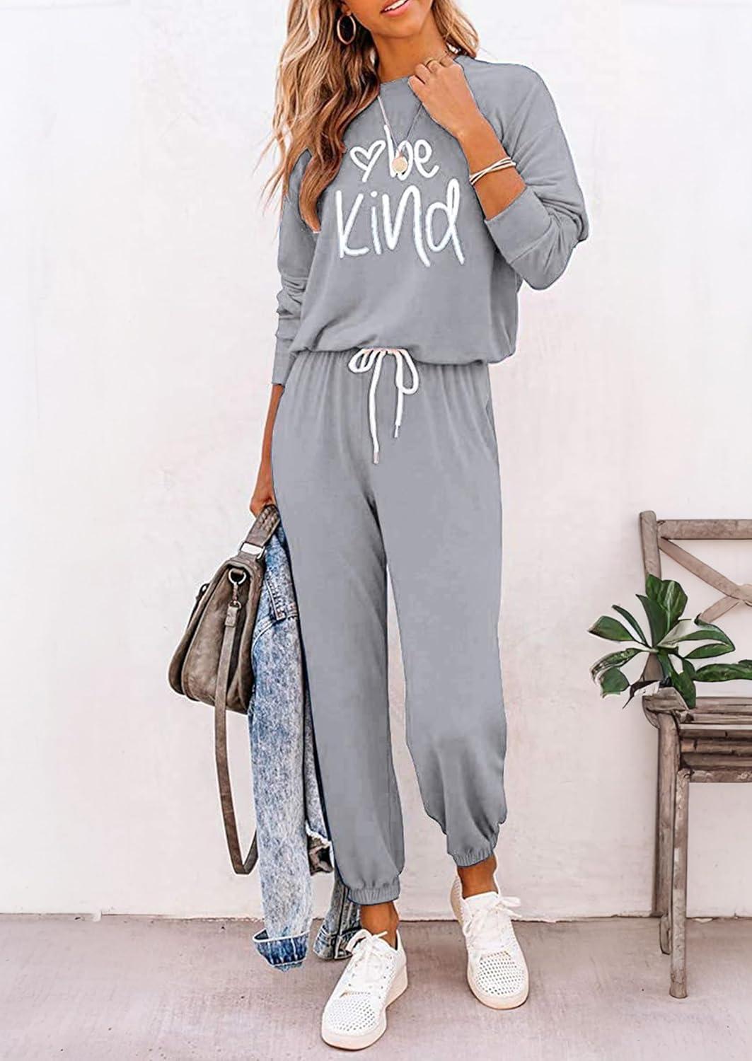imagePRETTYGARDEN Women Fall 2 Piece Lounge Outfit Long Sleeve Tops High Waisted Jogger Pants Set Spring Travel Clothes TracksuitPatternedgrey