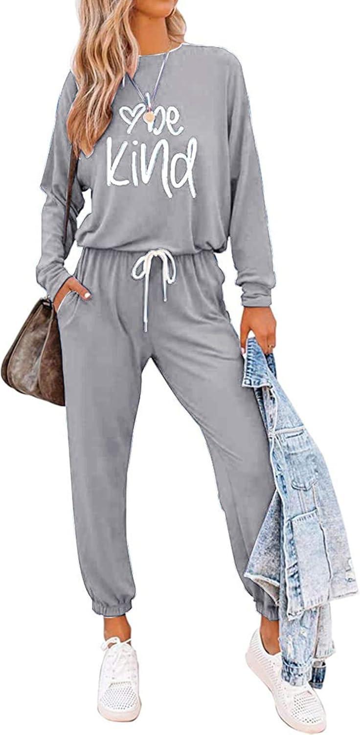 imagePRETTYGARDEN Women Fall 2 Piece Lounge Outfit Long Sleeve Tops High Waisted Jogger Pants Set Spring Travel Clothes TracksuitPatternedgrey