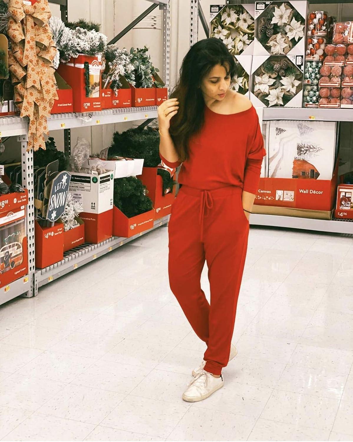 imagePRETTYGARDEN Women Fall 2 Piece Lounge Outfit Long Sleeve Tops High Waisted Jogger Pants Set Spring Travel Clothes TracksuitRed
