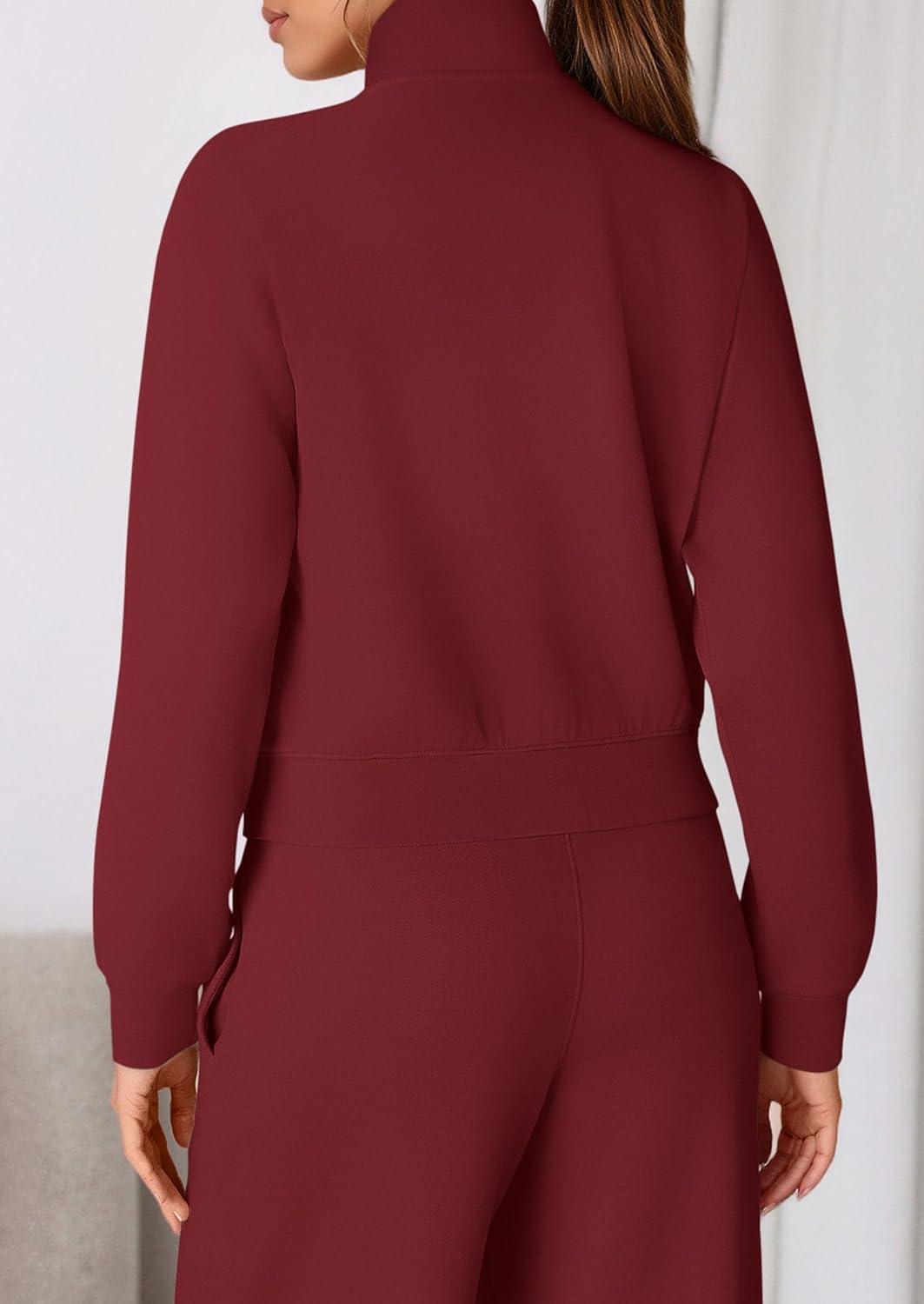 imagePRETTYGARDEN Womens 2 Piece Outfits Sweatsuits 2025 Fall Full Zip Sweatshirts Workout Pants Matching Lounge Sets TracksuitsBurgundy