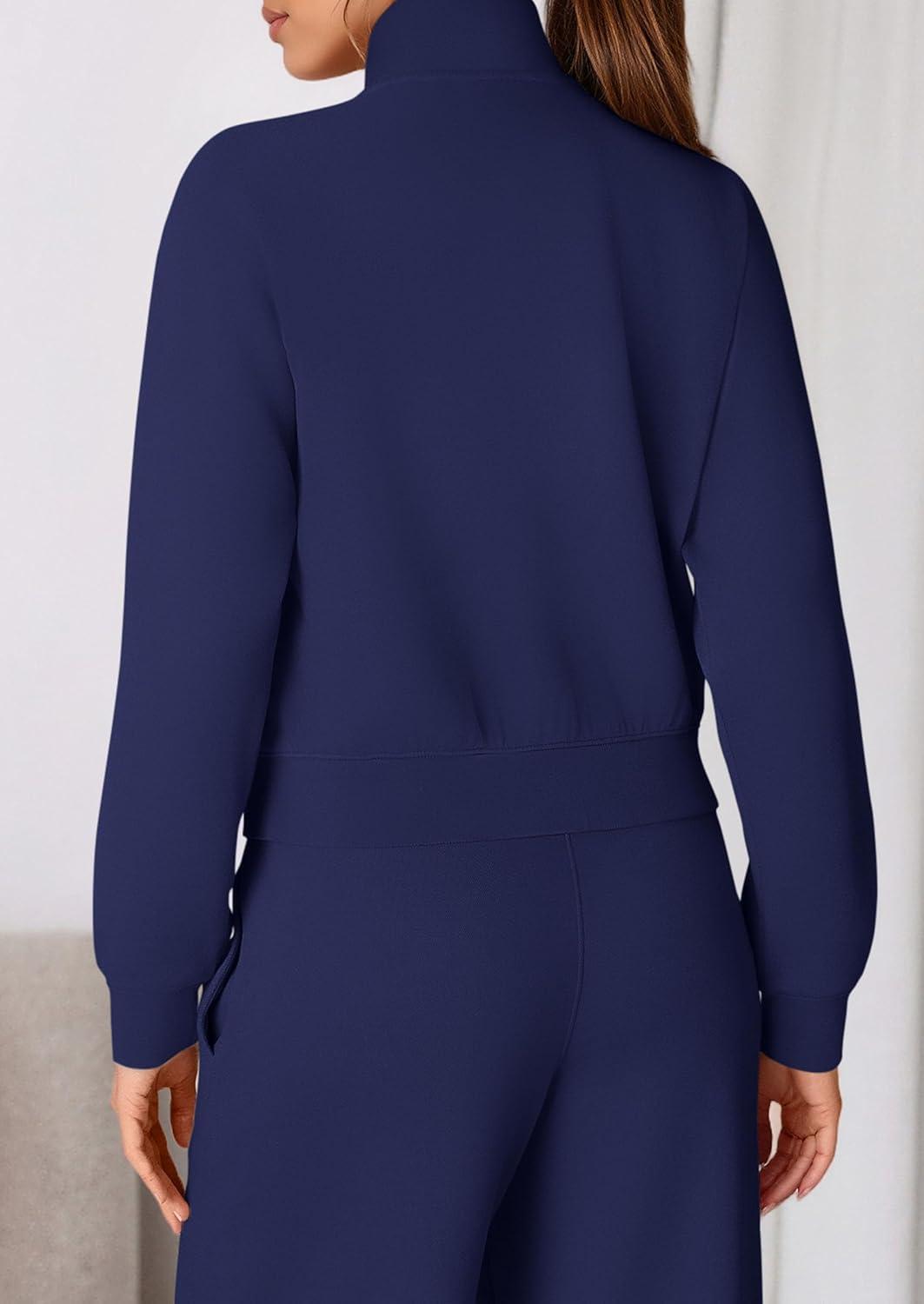 imagePRETTYGARDEN Womens 2 Piece Outfits Sweatsuits 2025 Fall Full Zip Sweatshirts Workout Pants Matching Lounge Sets TracksuitsNavy Blue