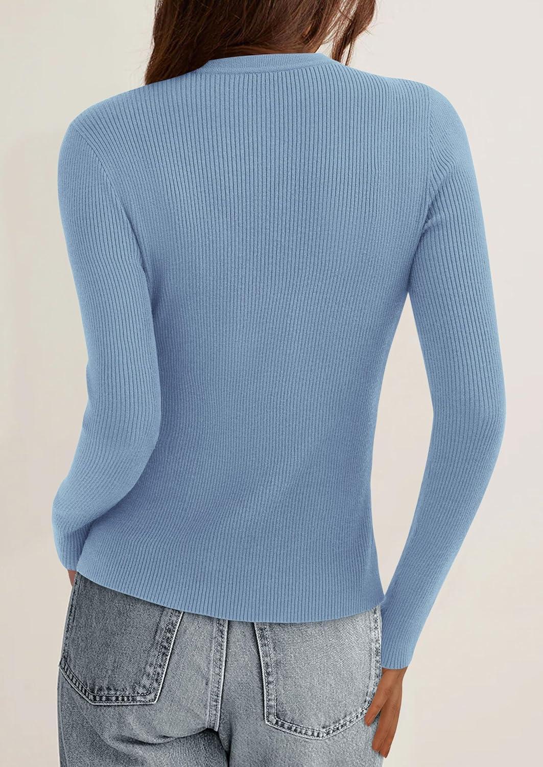 imagePRETTYGARDEN Womens 2025 Fall Cardigan Sweaters Lightweight Long Sleeve Button up Ribbed Knit Tops Winter Fashion ClothesLight Blue