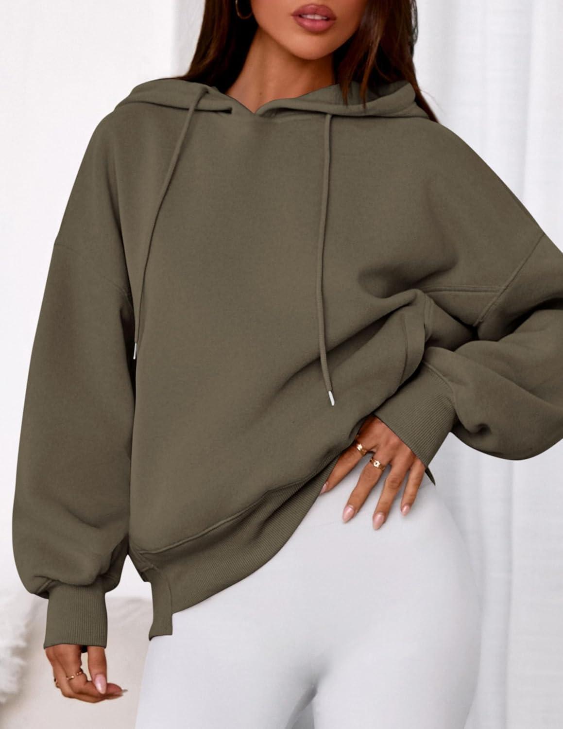 imagePRETTYGARDEN Womens 2025 Fall Fashion Oversized Hoodies Sweatshirt Fleece Long Sleeve Going Out Tops Trendy Winter ClothingArmy Green