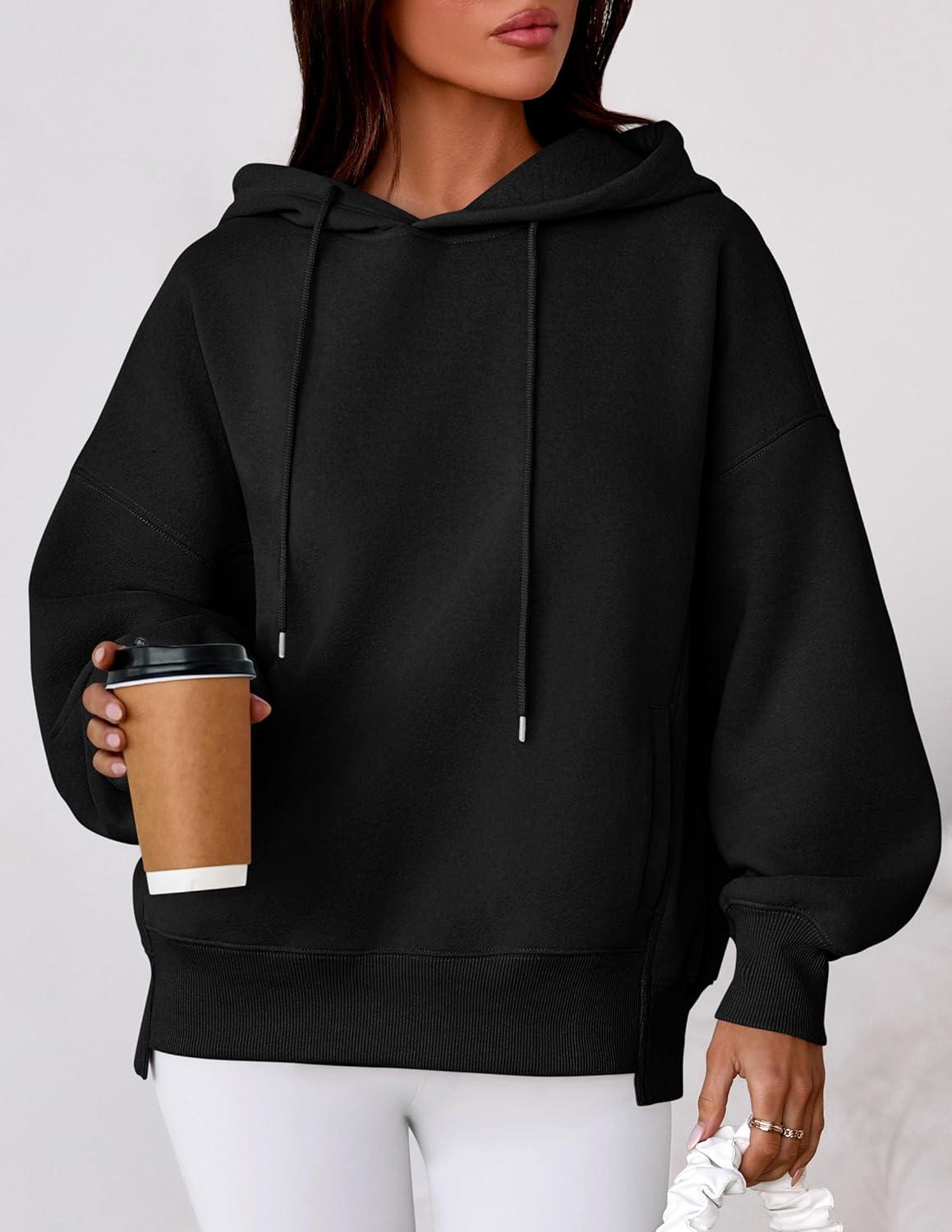 imagePRETTYGARDEN Womens 2025 Fall Fashion Oversized Hoodies Sweatshirt Fleece Long Sleeve Going Out Tops Trendy Winter ClothingBlack