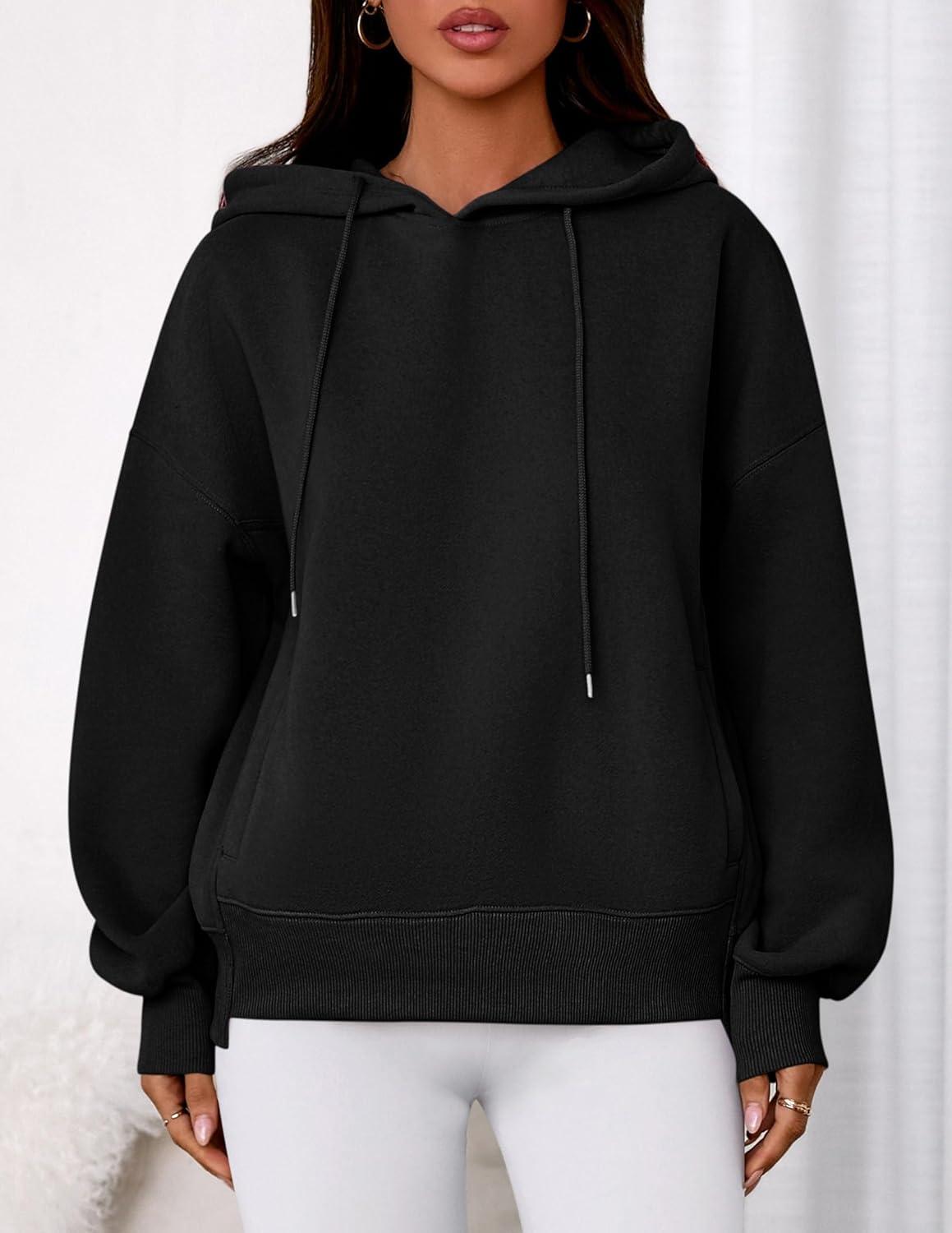 imagePRETTYGARDEN Womens 2025 Fall Fashion Oversized Hoodies Sweatshirt Fleece Long Sleeve Going Out Tops Trendy Winter ClothingBlack