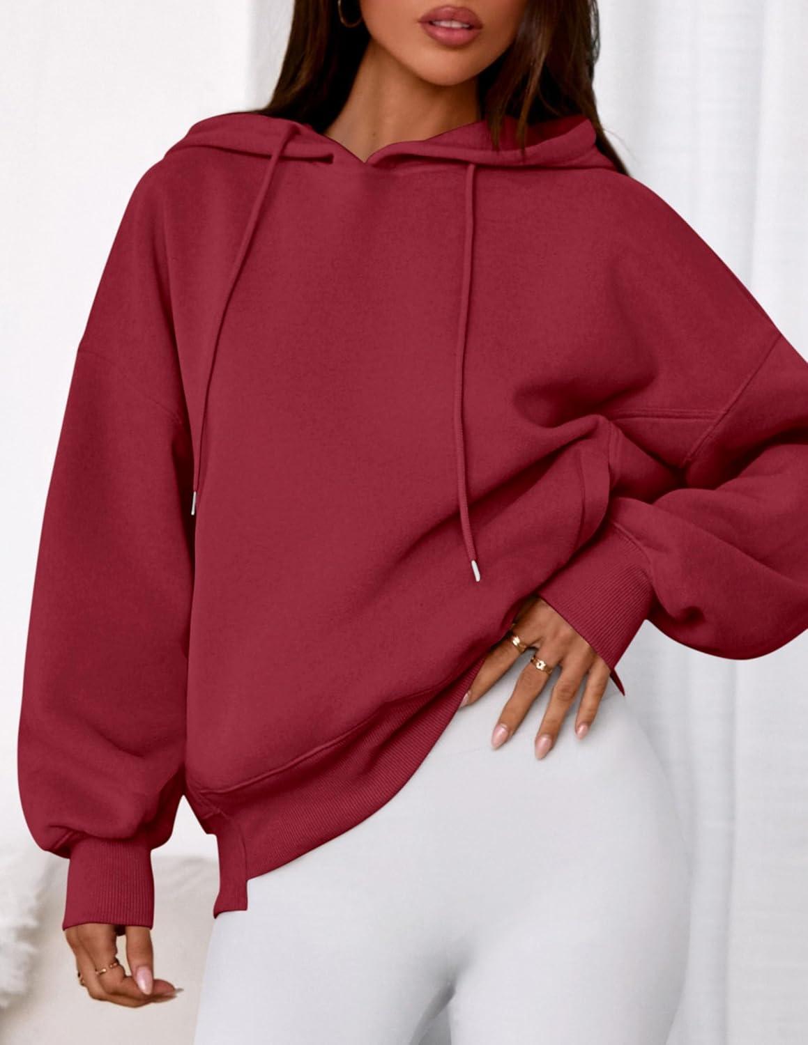 imagePRETTYGARDEN Womens 2025 Fall Fashion Oversized Hoodies Sweatshirt Fleece Long Sleeve Going Out Tops Trendy Winter ClothingBurgundy
