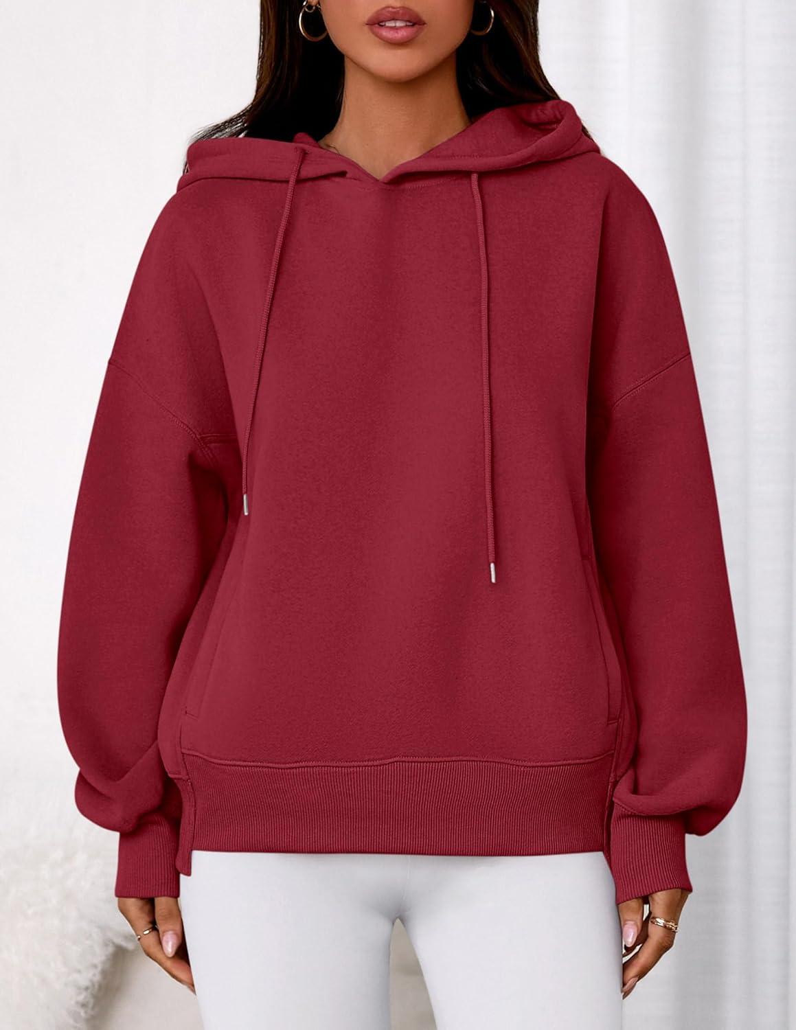 imagePRETTYGARDEN Womens 2025 Fall Fashion Oversized Hoodies Sweatshirt Fleece Long Sleeve Going Out Tops Trendy Winter ClothingBurgundy