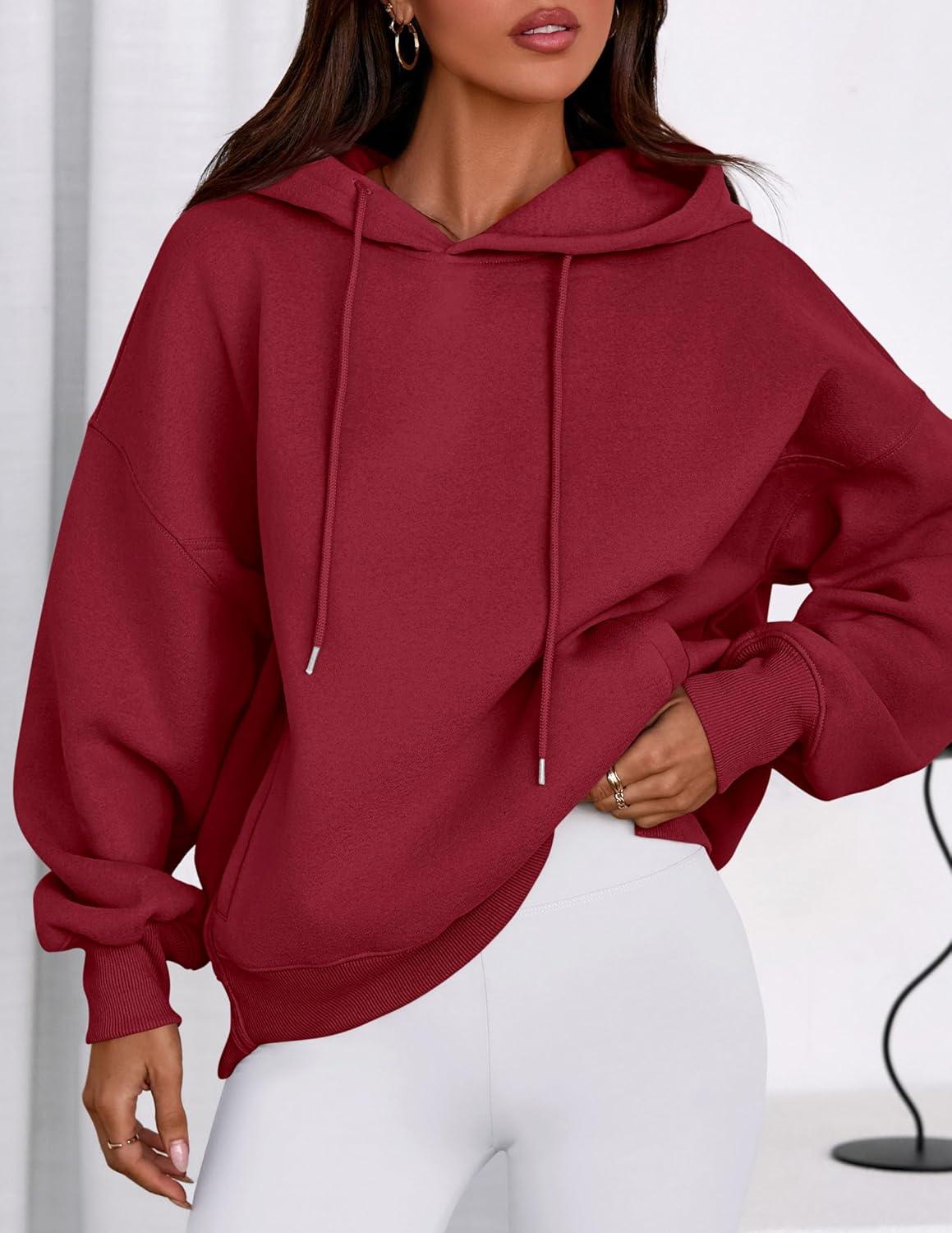 imagePRETTYGARDEN Womens 2025 Fall Fashion Oversized Hoodies Sweatshirt Fleece Long Sleeve Going Out Tops Trendy Winter ClothingBurgundy