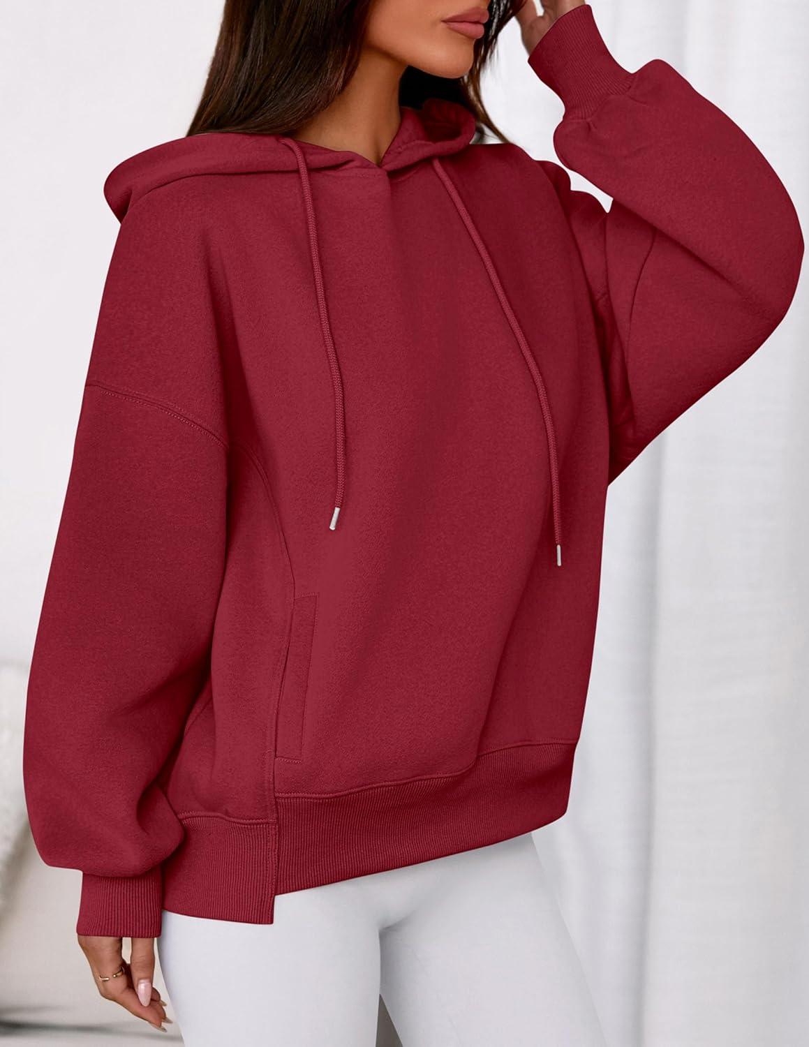 imagePRETTYGARDEN Womens 2025 Fall Fashion Oversized Hoodies Sweatshirt Fleece Long Sleeve Going Out Tops Trendy Winter ClothingBurgundy