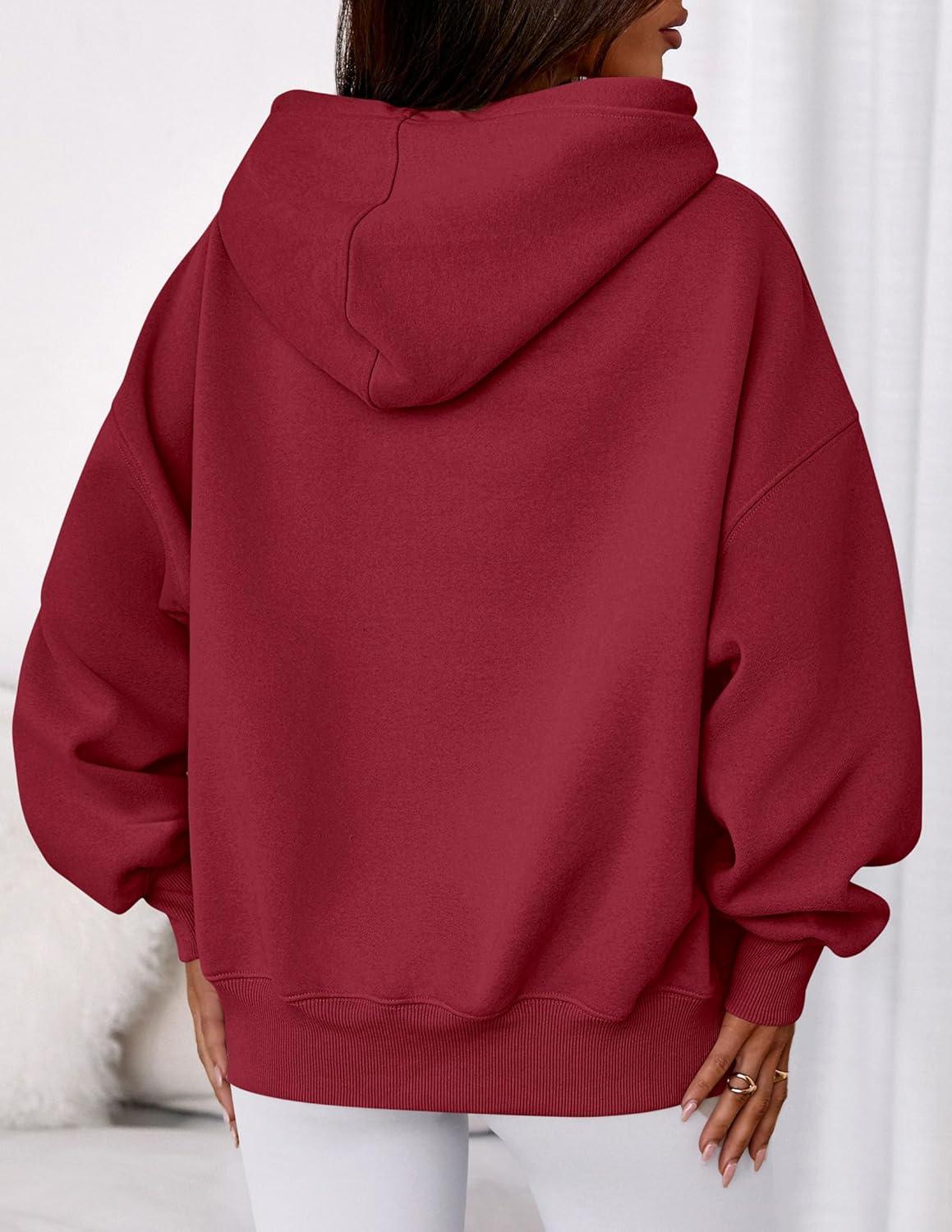 imagePRETTYGARDEN Womens 2025 Fall Fashion Oversized Hoodies Sweatshirt Fleece Long Sleeve Going Out Tops Trendy Winter ClothingBurgundy