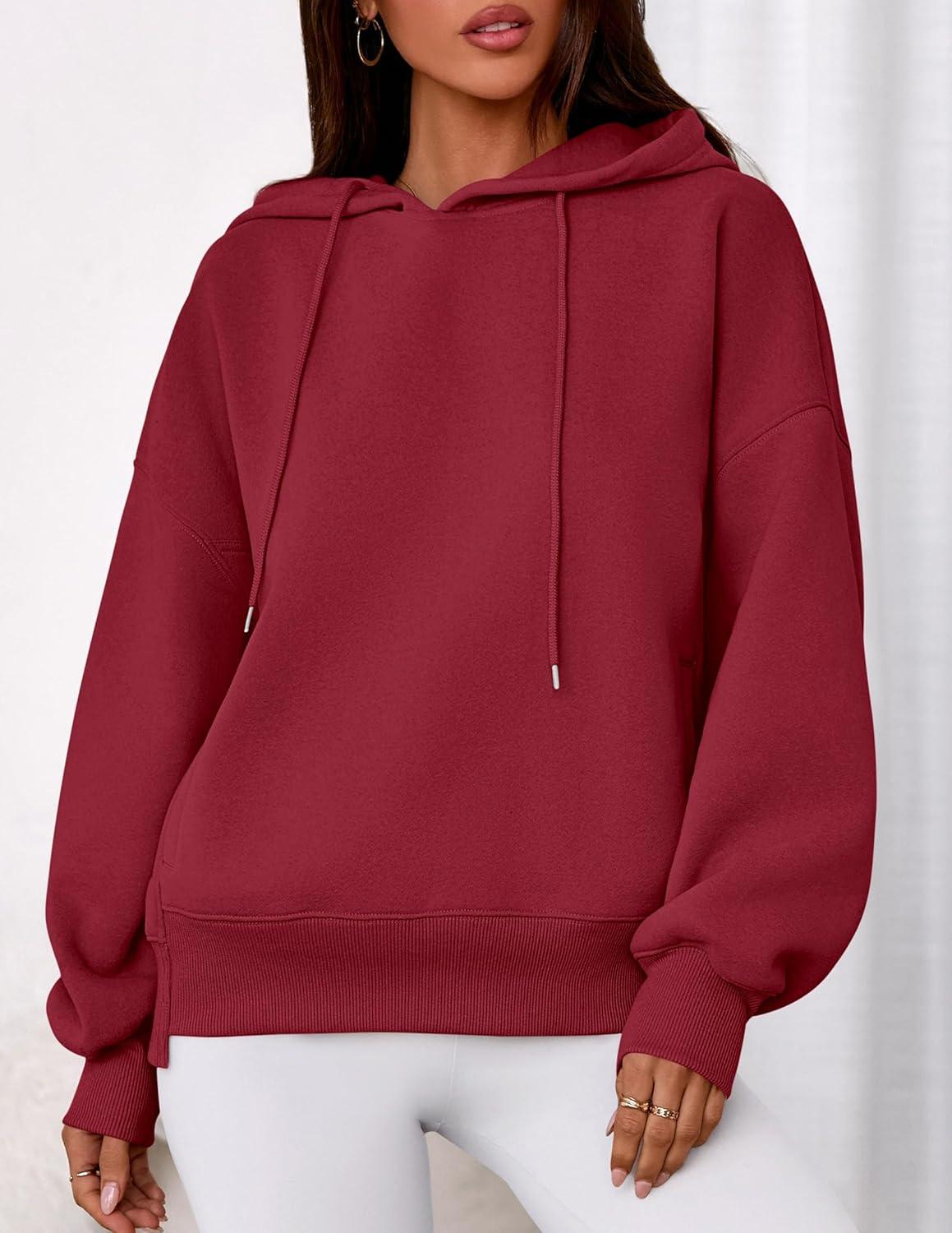 imagePRETTYGARDEN Womens 2025 Fall Fashion Oversized Hoodies Sweatshirt Fleece Long Sleeve Going Out Tops Trendy Winter ClothingBurgundy