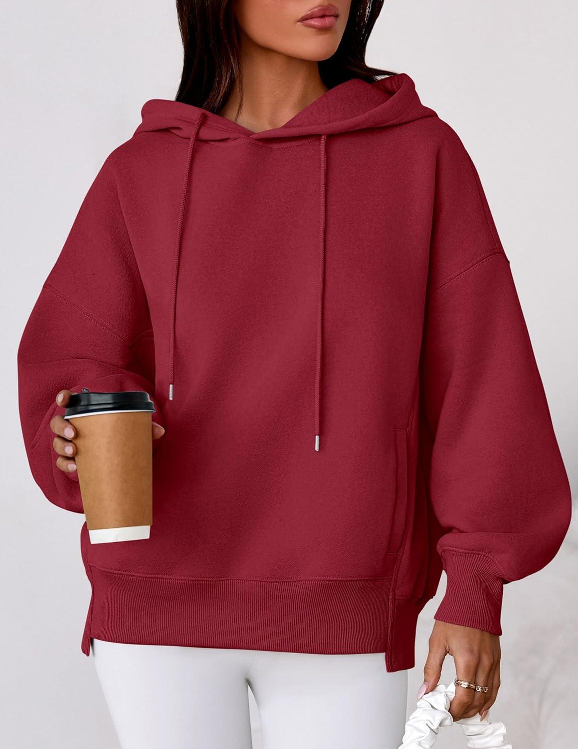 imagePRETTYGARDEN Womens 2025 Fall Fashion Oversized Hoodies Sweatshirt Fleece Long Sleeve Going Out Tops Trendy Winter ClothingBurgundy