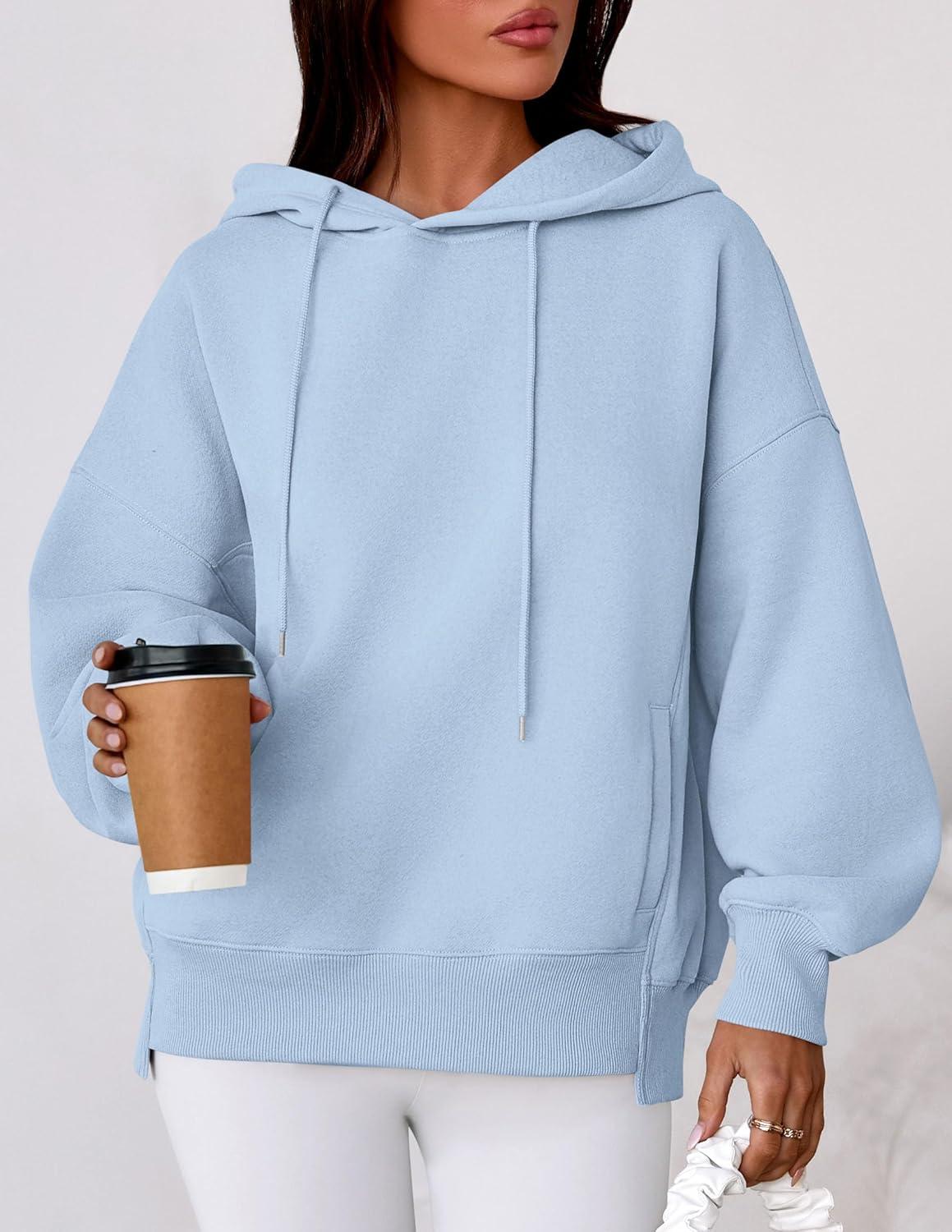 imagePRETTYGARDEN Womens 2025 Fall Fashion Oversized Hoodies Sweatshirt Fleece Long Sleeve Going Out Tops Trendy Winter ClothingLight Blue