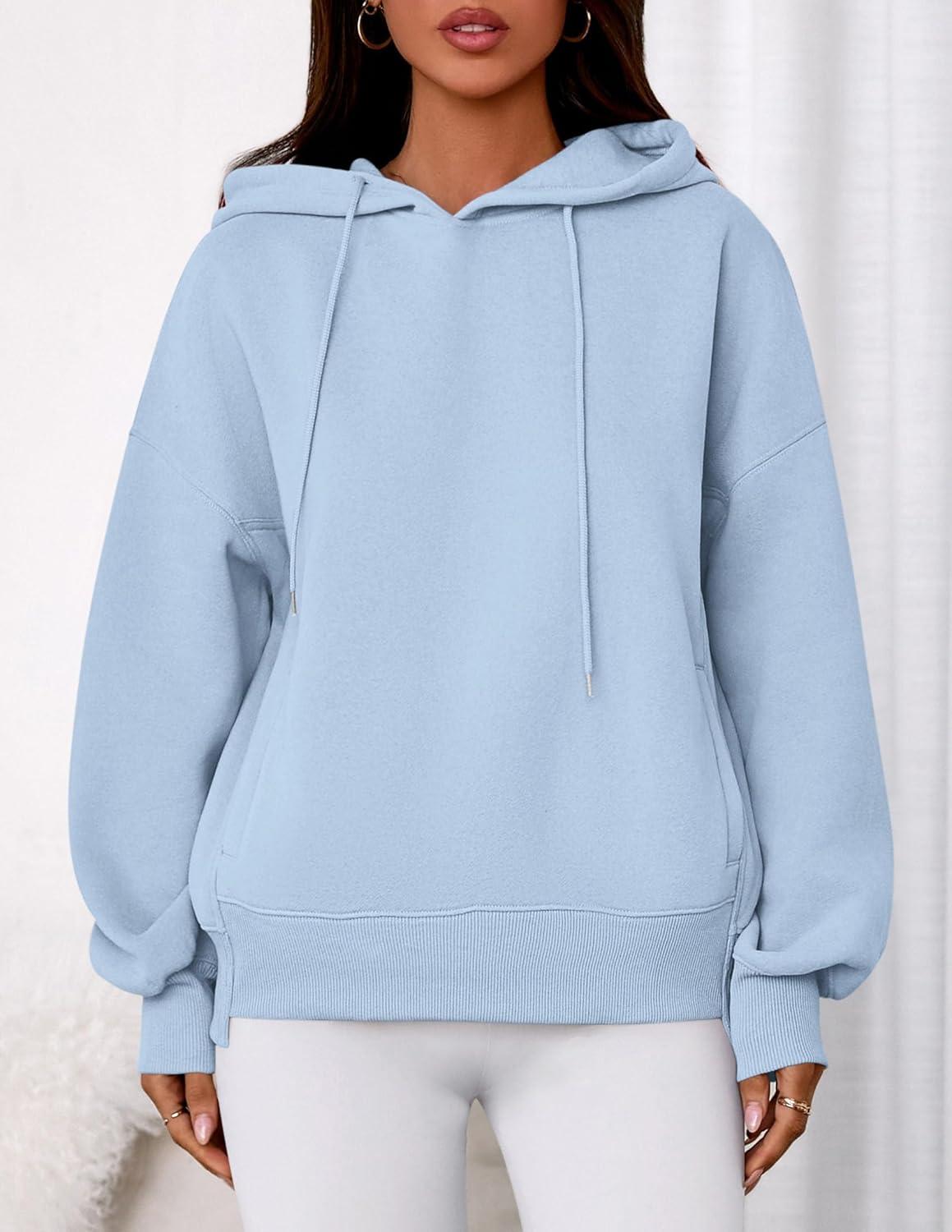 imagePRETTYGARDEN Womens 2025 Fall Fashion Oversized Hoodies Sweatshirt Fleece Long Sleeve Going Out Tops Trendy Winter ClothingLight Blue