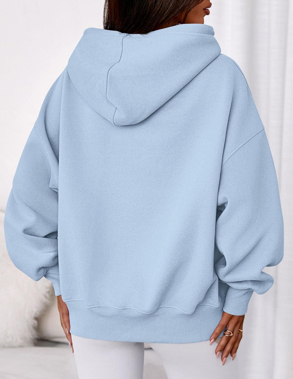 imagePRETTYGARDEN Womens 2025 Fall Fashion Oversized Hoodies Sweatshirt Fleece Long Sleeve Going Out Tops Trendy Winter ClothingLight Blue