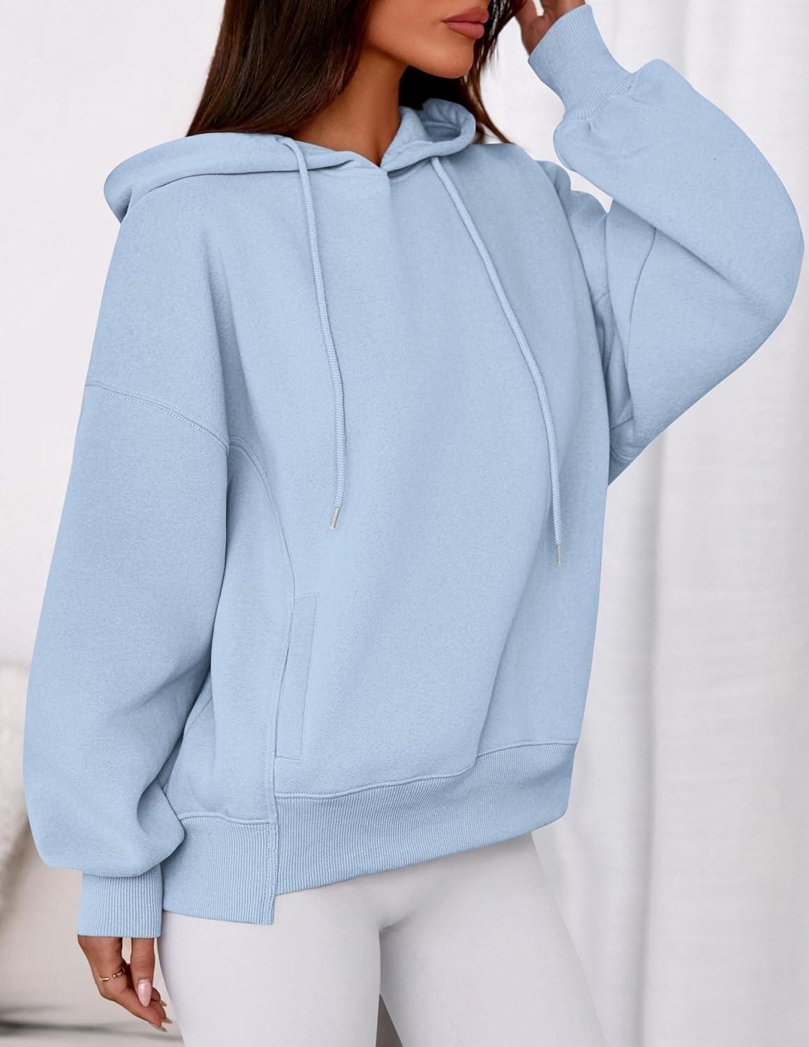 imagePRETTYGARDEN Womens 2025 Fall Fashion Oversized Hoodies Sweatshirt Fleece Long Sleeve Going Out Tops Trendy Winter ClothingLight Blue