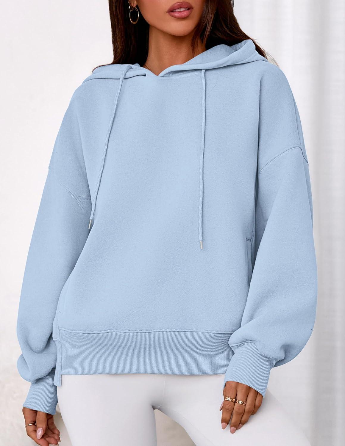 imagePRETTYGARDEN Womens 2025 Fall Fashion Oversized Hoodies Sweatshirt Fleece Long Sleeve Going Out Tops Trendy Winter ClothingLight Blue