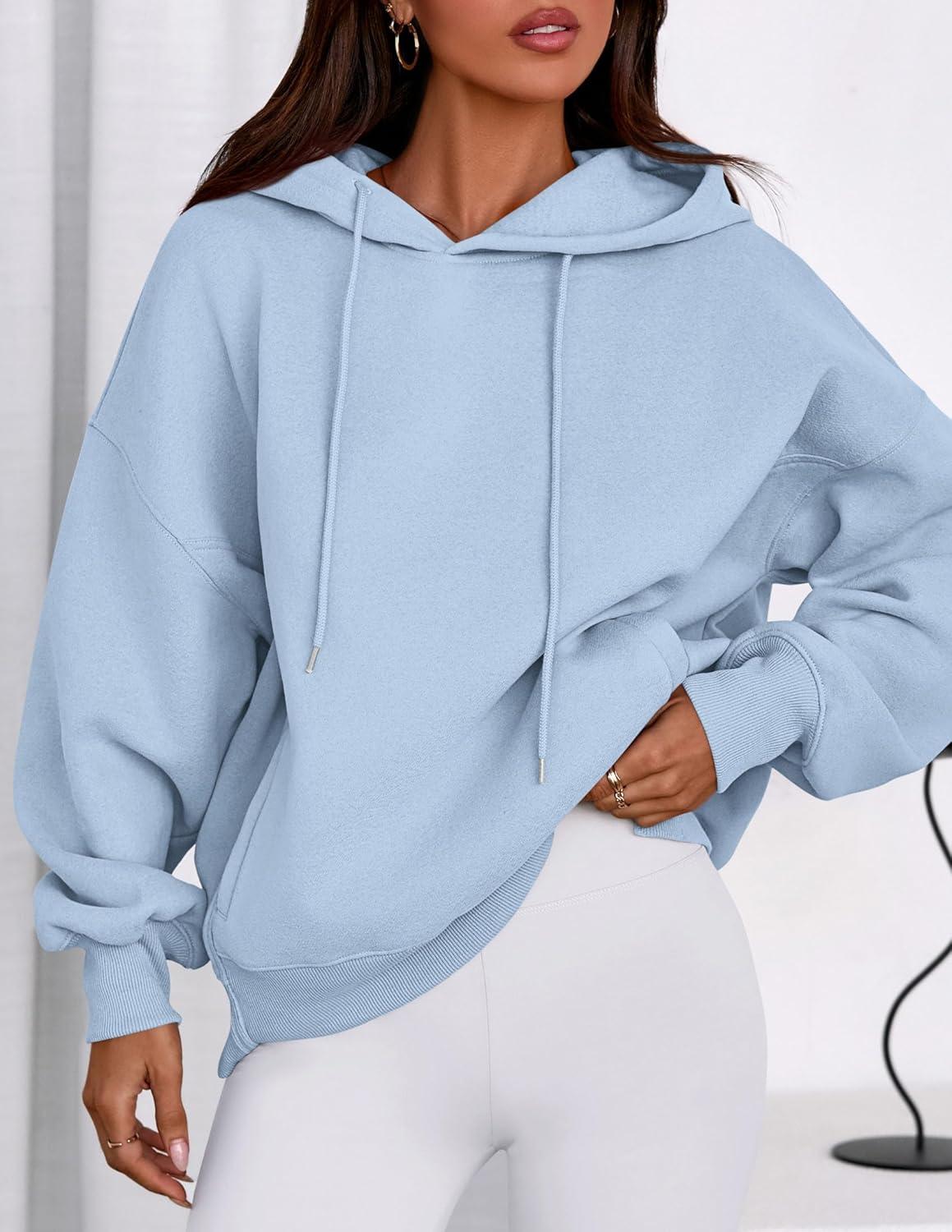 imagePRETTYGARDEN Womens 2025 Fall Fashion Oversized Hoodies Sweatshirt Fleece Long Sleeve Going Out Tops Trendy Winter ClothingLight Blue