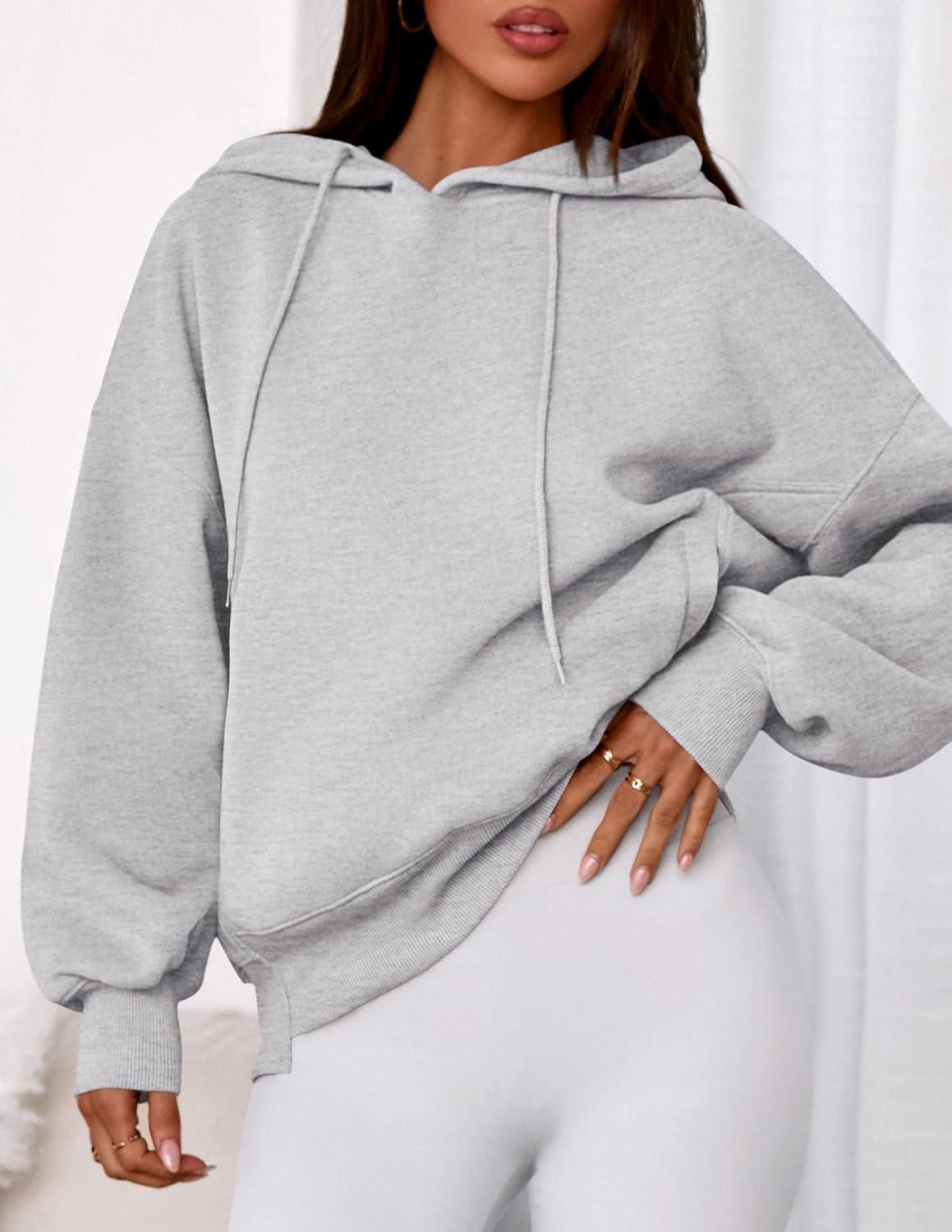 imagePRETTYGARDEN Womens 2025 Fall Fashion Oversized Hoodies Sweatshirt Fleece Long Sleeve Going Out Tops Trendy Winter ClothingLight Grey