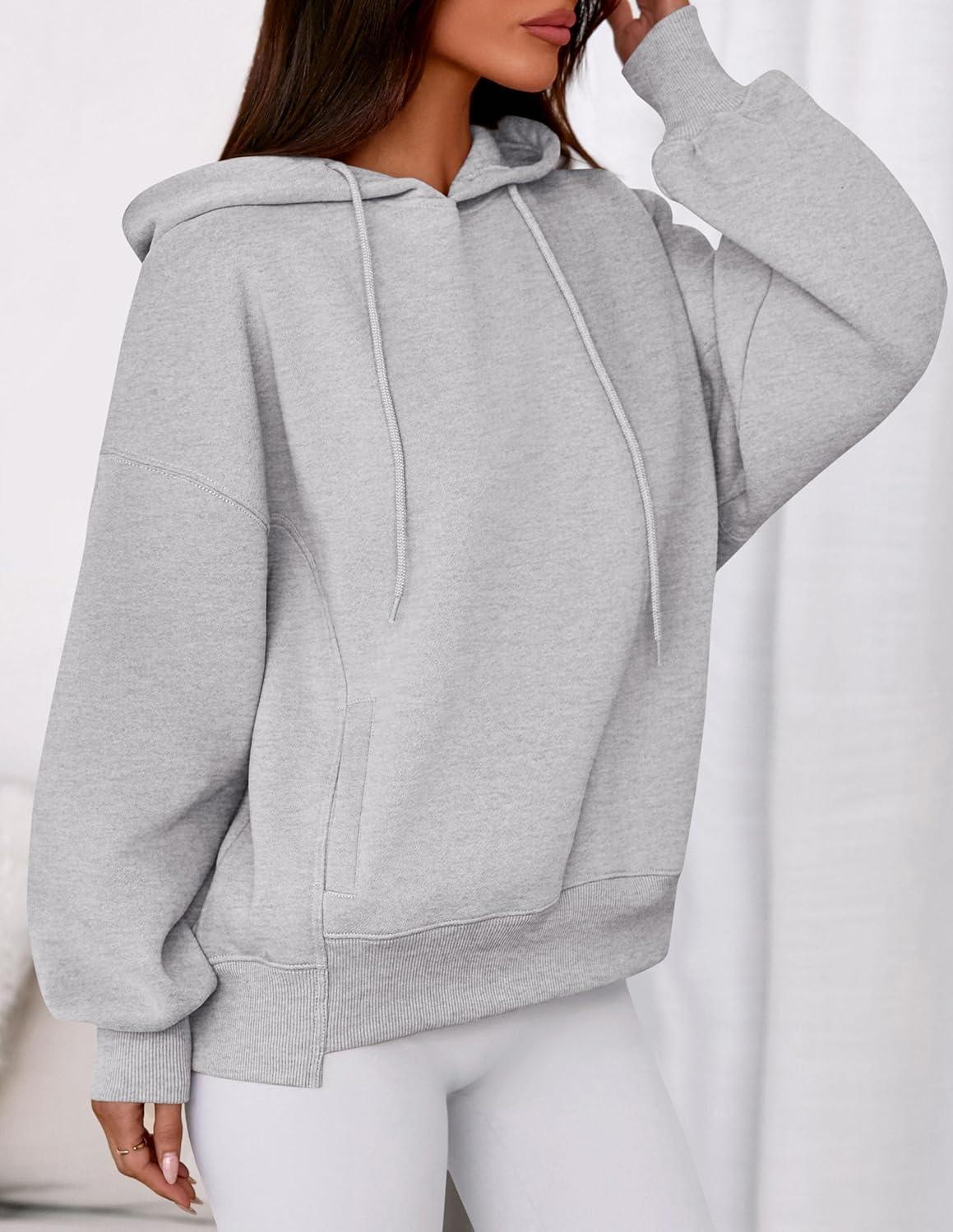 imagePRETTYGARDEN Womens 2025 Fall Fashion Oversized Hoodies Sweatshirt Fleece Long Sleeve Going Out Tops Trendy Winter ClothingLight Grey