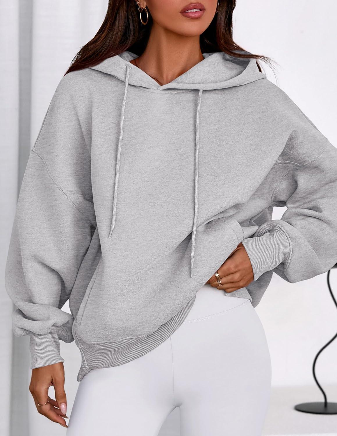 imagePRETTYGARDEN Womens 2025 Fall Fashion Oversized Hoodies Sweatshirt Fleece Long Sleeve Going Out Tops Trendy Winter ClothingLight Grey