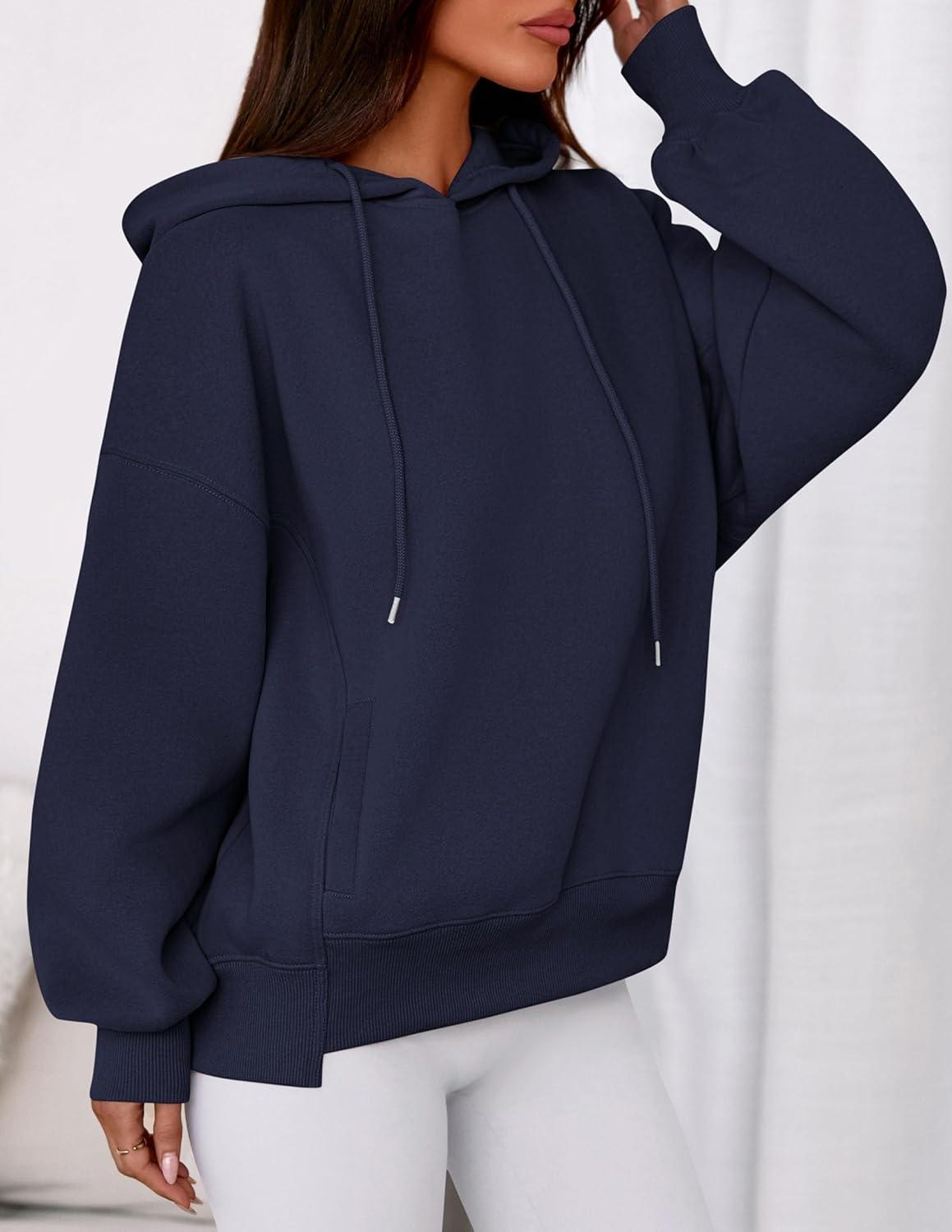 imagePRETTYGARDEN Womens 2025 Fall Fashion Oversized Hoodies Sweatshirt Fleece Long Sleeve Going Out Tops Trendy Winter ClothingNavy Blue