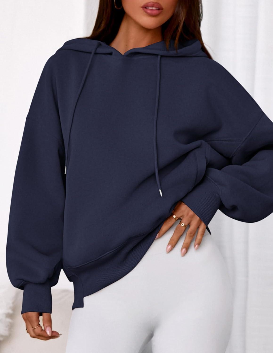 imagePRETTYGARDEN Womens 2025 Fall Fashion Oversized Hoodies Sweatshirt Fleece Long Sleeve Going Out Tops Trendy Winter ClothingNavy Blue