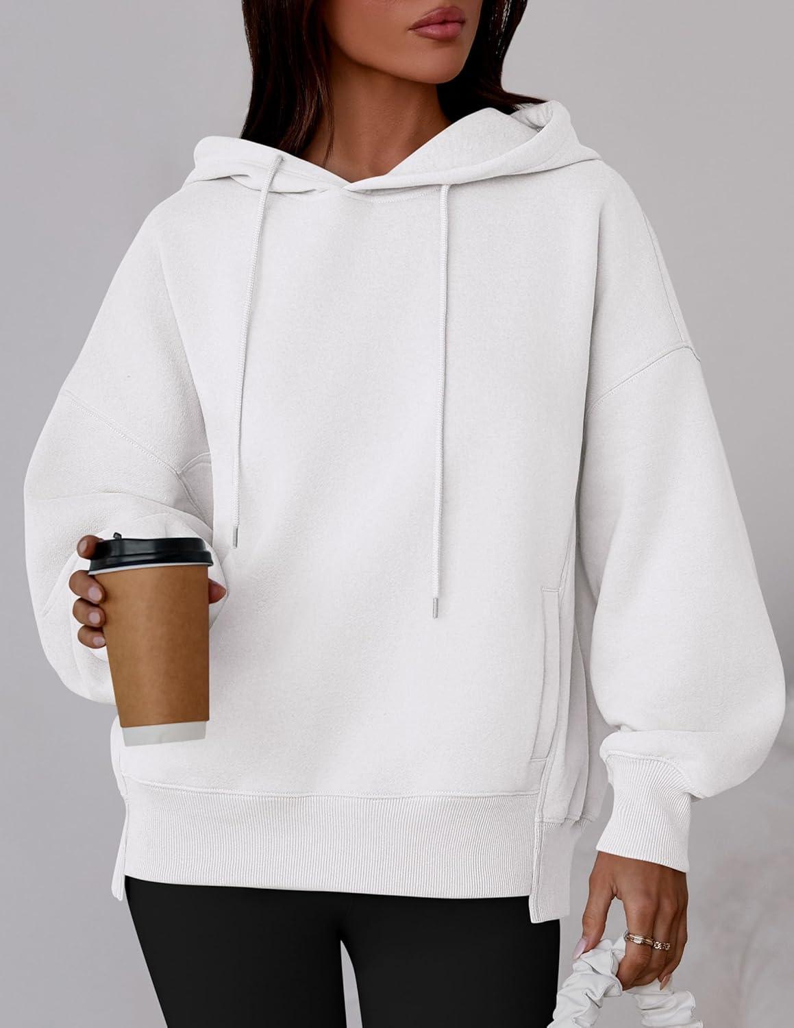 imagePRETTYGARDEN Womens 2025 Fall Fashion Oversized Hoodies Sweatshirt Fleece Long Sleeve Going Out Tops Trendy Winter ClothingWhite