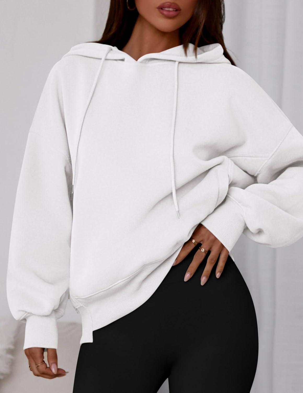 imagePRETTYGARDEN Womens 2025 Fall Fashion Oversized Hoodies Sweatshirt Fleece Long Sleeve Going Out Tops Trendy Winter ClothingWhite