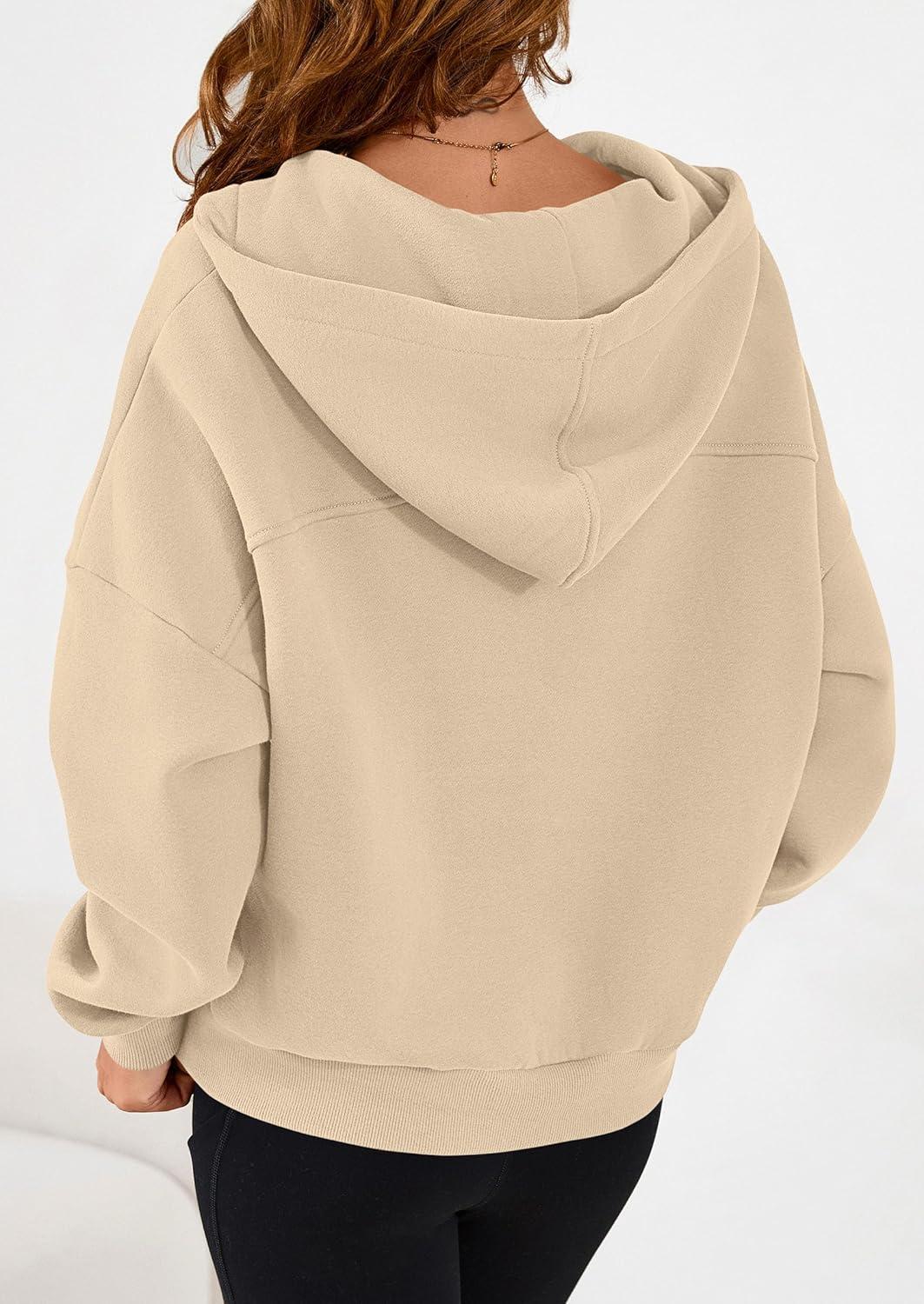 imagePRETTYGARDEN Womens Hoodies Cropped Fleece Sweatshirts 2025 Fall Fashion Quarter Zip Pullover Long Sleeve Tops Winter ClothesApricot