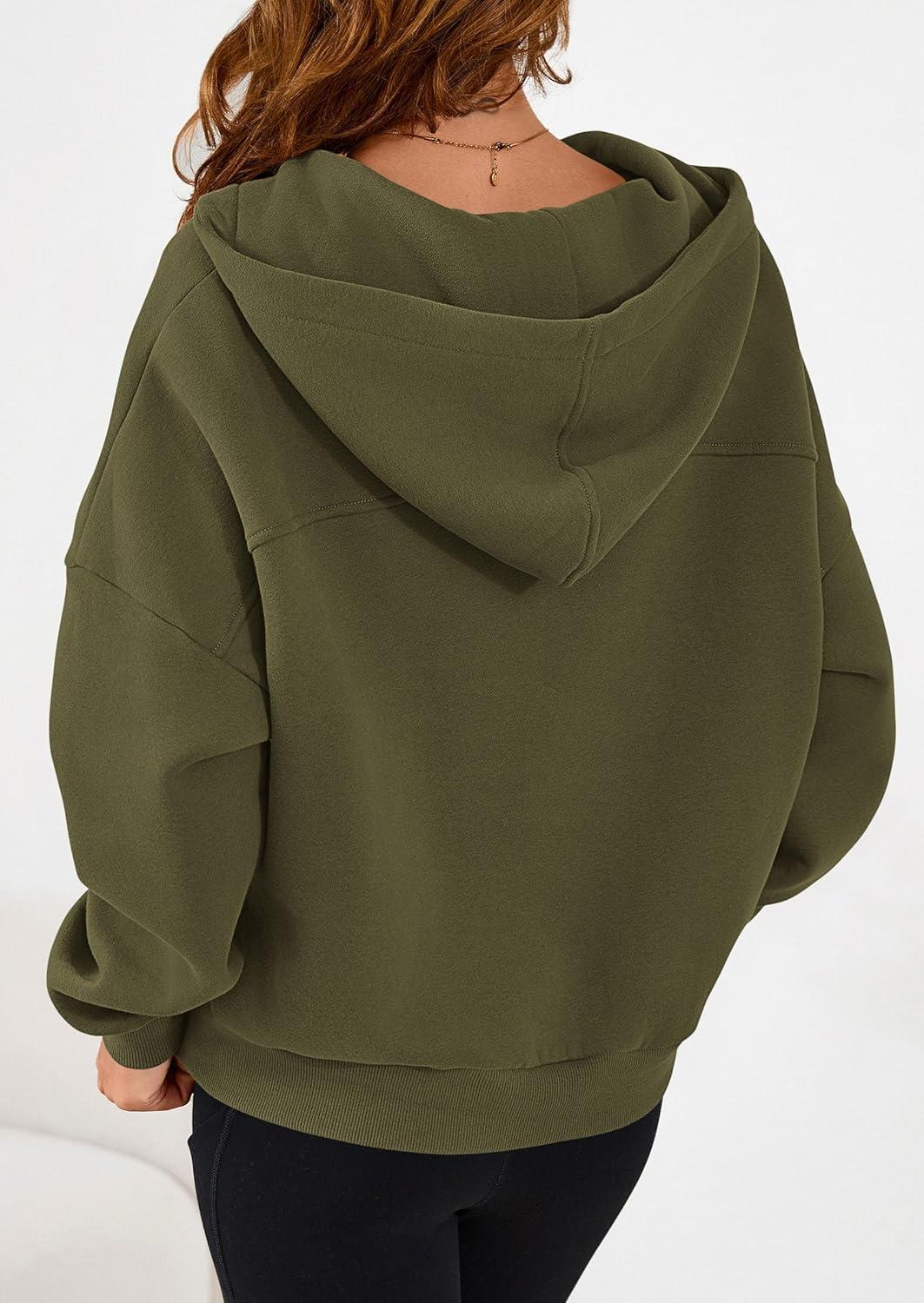 imagePRETTYGARDEN Womens Hoodies Cropped Fleece Sweatshirts 2025 Fall Fashion Quarter Zip Pullover Long Sleeve Tops Winter ClothesArmy Green