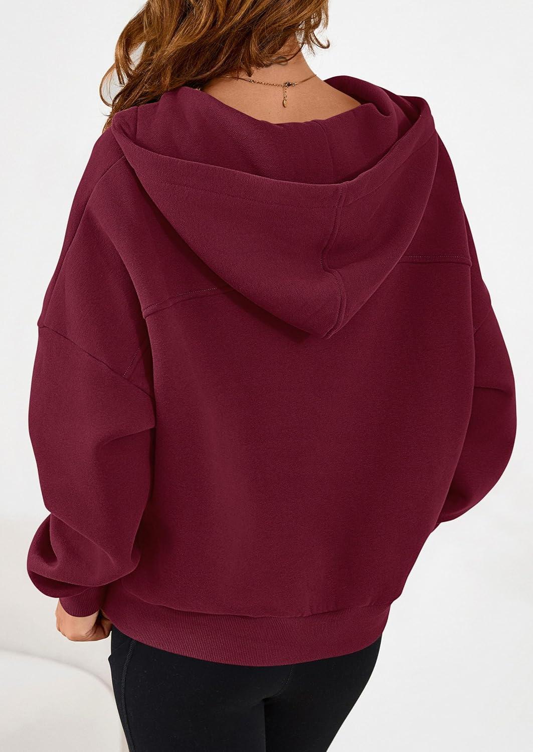 imagePRETTYGARDEN Womens Hoodies Cropped Fleece Sweatshirts 2025 Fall Fashion Quarter Zip Pullover Long Sleeve Tops Winter ClothesBurgundy