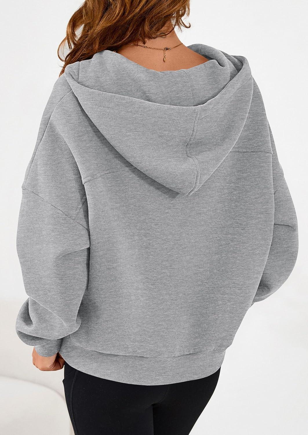 imagePRETTYGARDEN Womens Hoodies Cropped Fleece Sweatshirts 2025 Fall Fashion Quarter Zip Pullover Long Sleeve Tops Winter ClothesGrey