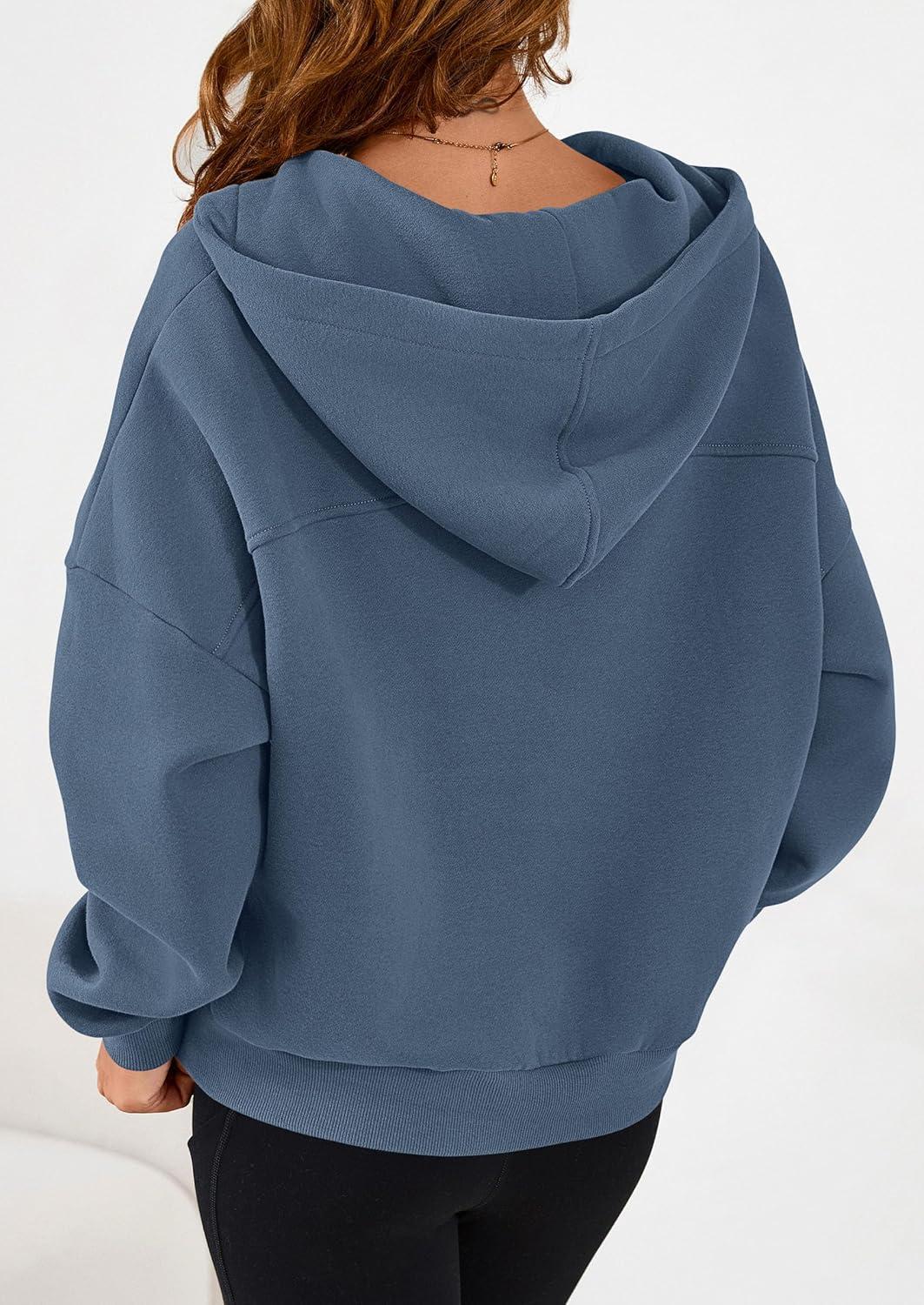 imagePRETTYGARDEN Womens Hoodies Cropped Fleece Sweatshirts 2025 Fall Fashion Quarter Zip Pullover Long Sleeve Tops Winter ClothesGrey Blue