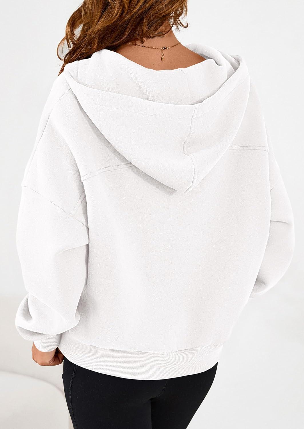 imagePRETTYGARDEN Womens Hoodies Cropped Fleece Sweatshirts 2025 Fall Fashion Quarter Zip Pullover Long Sleeve Tops Winter ClothesWhite