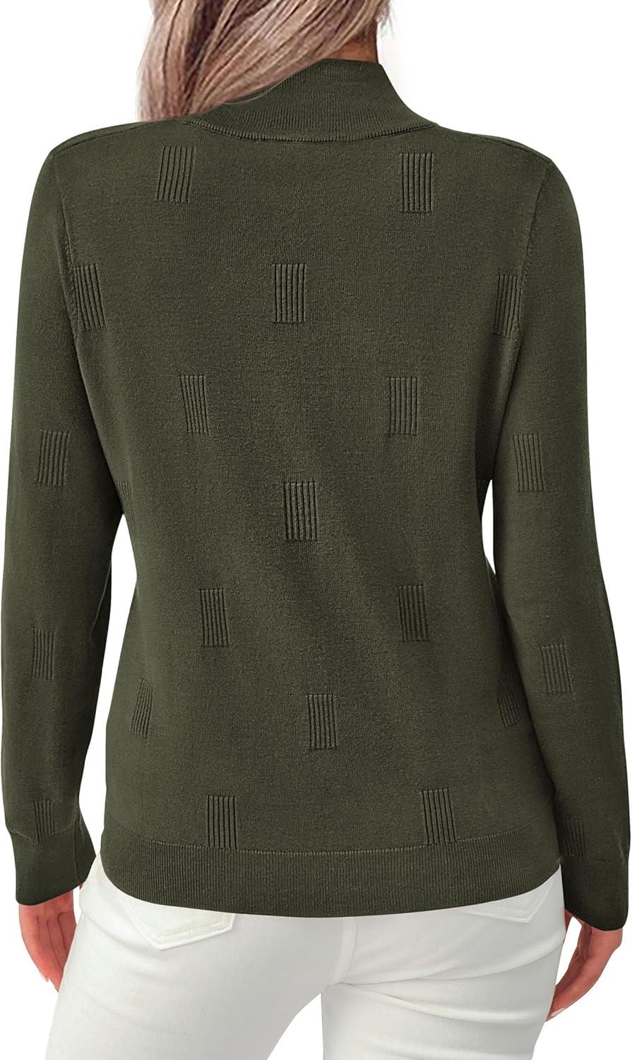 imagePRETTYGARDEN Womens Sweaters Quarter Zip Knit Long Sleeve Business Casual Pullover Tops 2025 Fall Fashion Work OutfitsArmy Green
