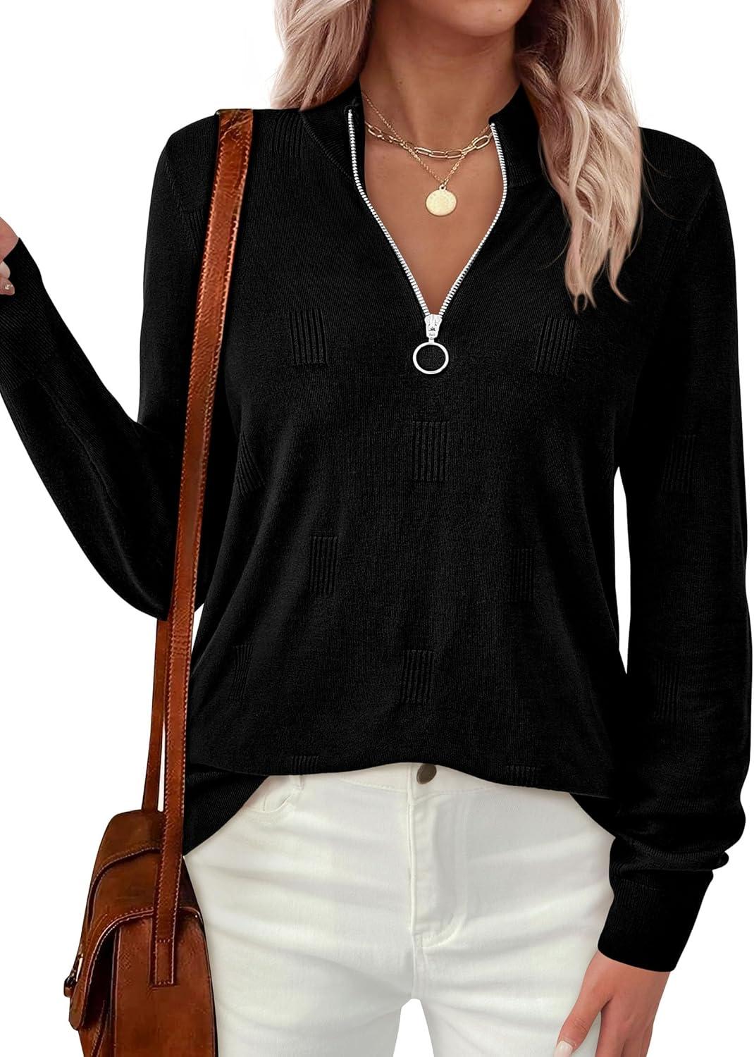 imagePRETTYGARDEN Womens Sweaters Quarter Zip Knit Long Sleeve Business Casual Pullover Tops 2025 Fall Fashion Work OutfitsBlack