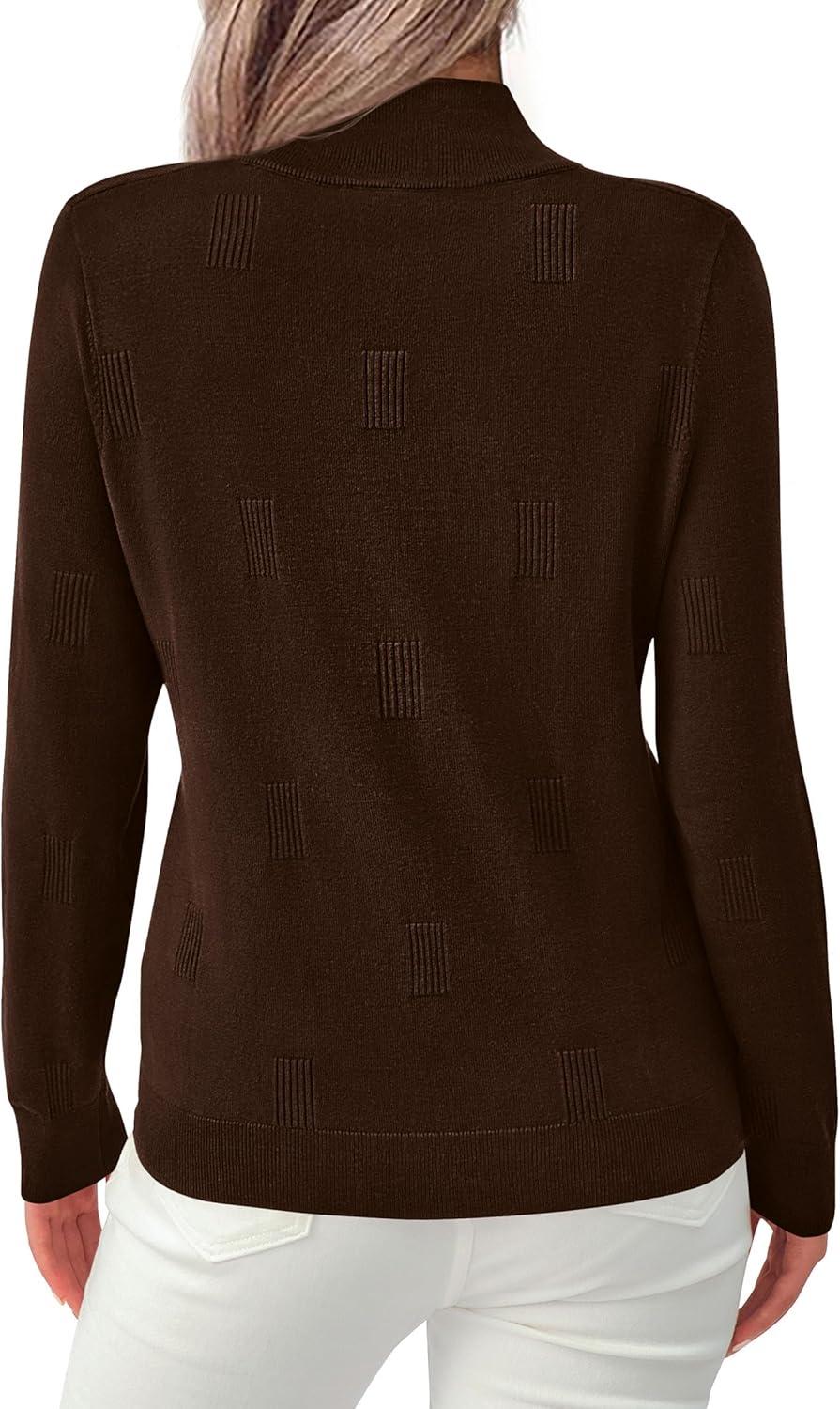 imagePRETTYGARDEN Womens Sweaters Quarter Zip Knit Long Sleeve Business Casual Pullover Tops 2025 Fall Fashion Work OutfitsBrown