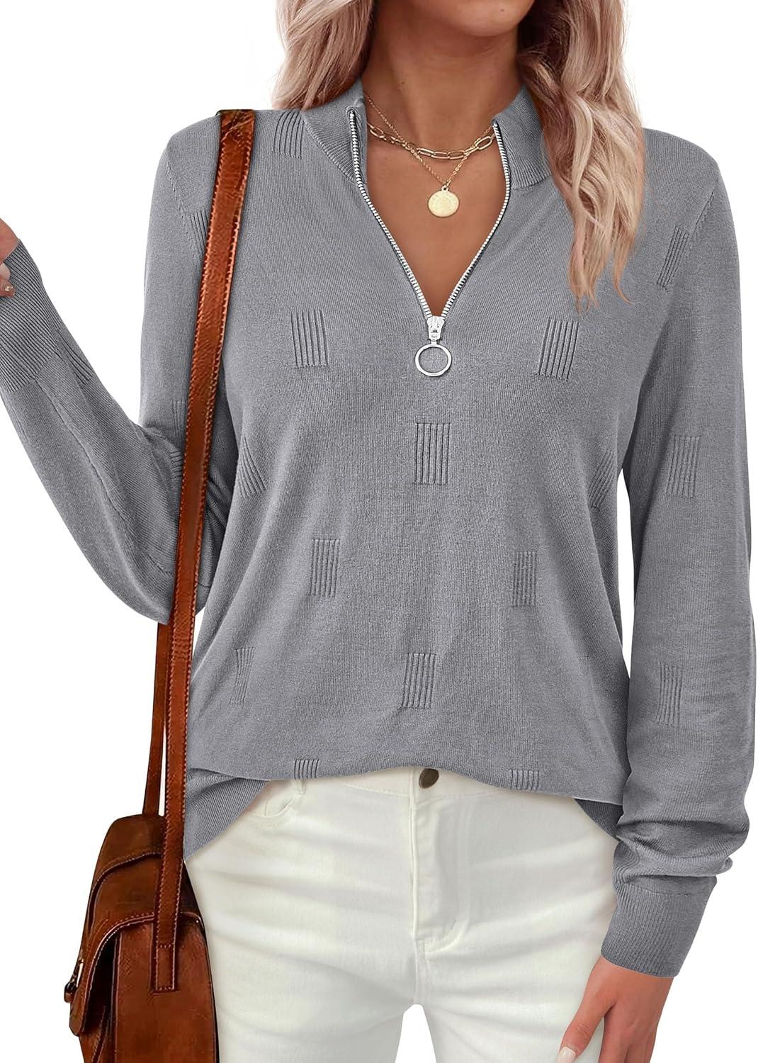 imagePRETTYGARDEN Womens Sweaters Quarter Zip Knit Long Sleeve Business Casual Pullover Tops 2025 Fall Fashion Work OutfitsGrey